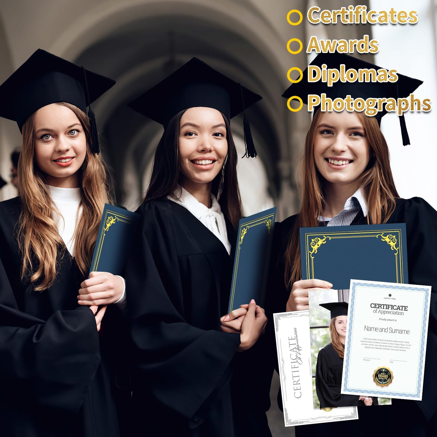 80 Packs Certificate Holders, Navy Blue Certificate Covers, Diploma Holders, Certificate Folders with Gold Foil Border for Letter Size 8.5" x 11" Certificates, Diploma, Documents, Award Cover