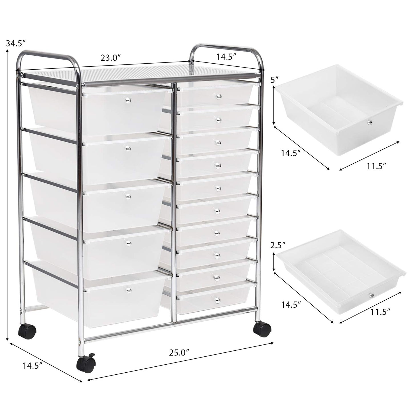 Fireflowery Rolling Cart with Drawers, Multipurpose Movable Craft Storage Cart, Plastic Utility Cart with Drawers for Rolling Cart for Teachers, Rolling Drawers for Home, School, Office (Clear)