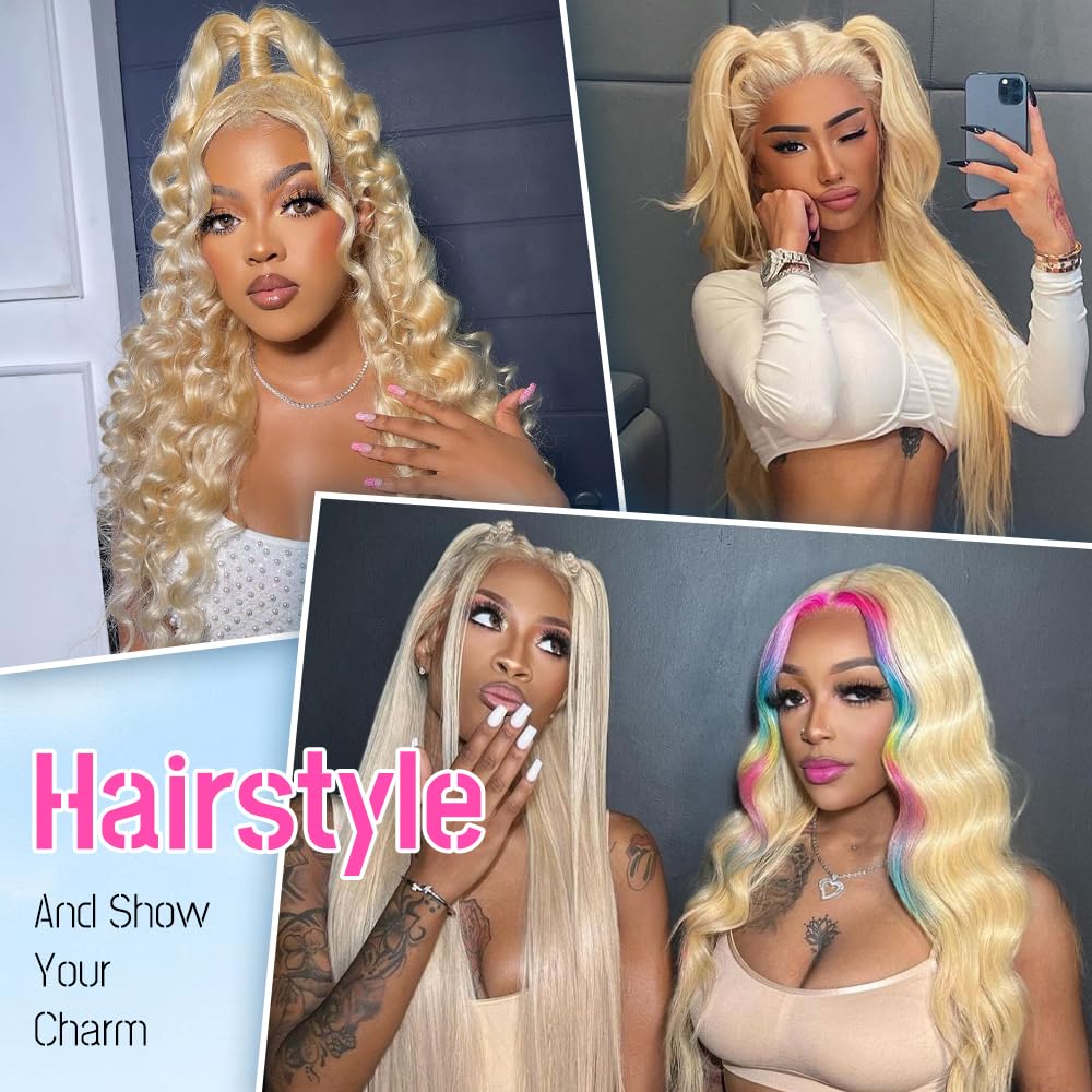 JINNOO 30 Inch 613 13x6 Lace Front Wig Human Hair 200 Density Blonde Wig Human Hair 613 HD Lace Frontal Wig Body Wave Lace Front Wigs Human Hair Pre Plucked Glueless Blonde Human Hair Wigs