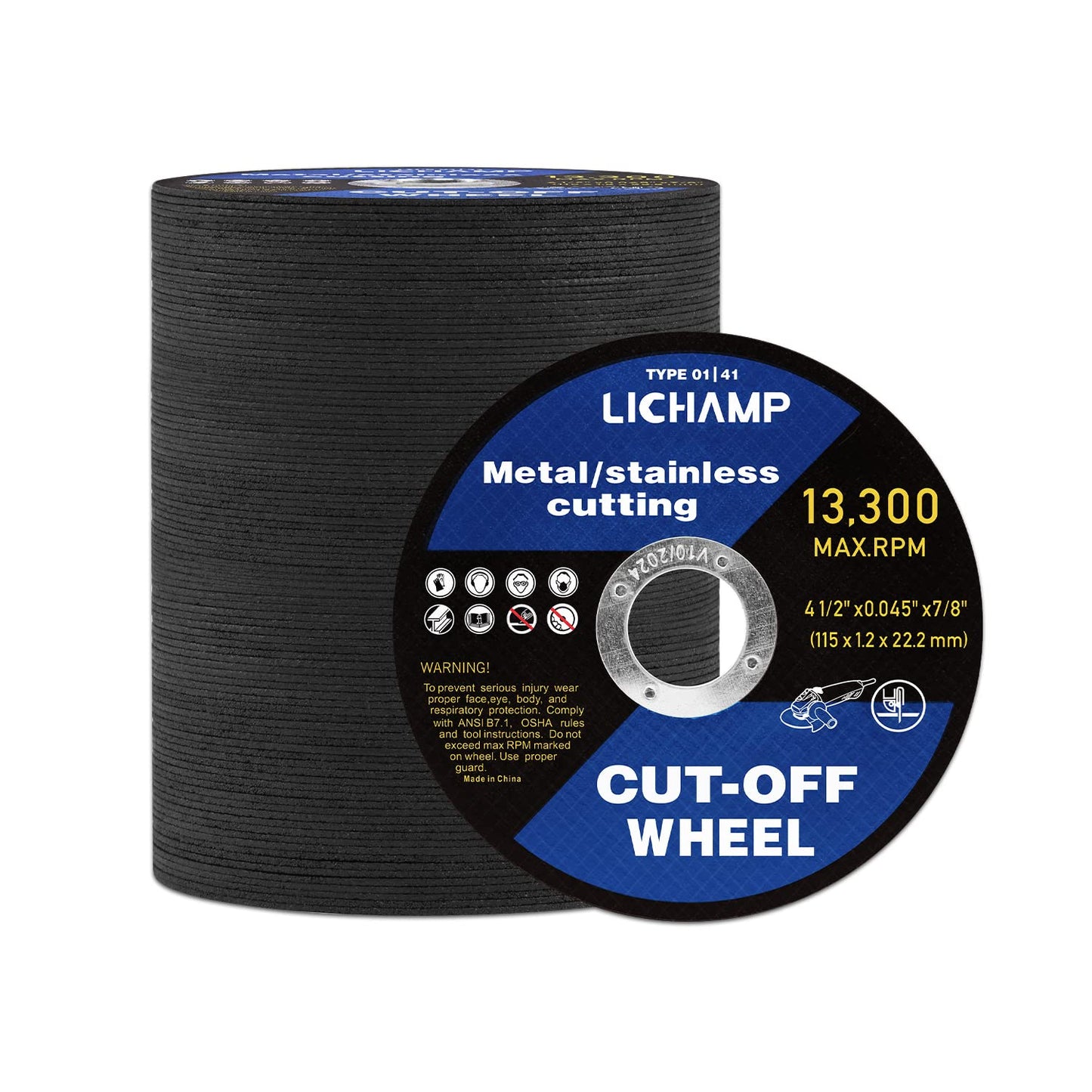 Lichamp 4-1/2 Cut Off Wheels for Metal, 100 Pack 4.5 inch Disc Cutting Wheel Cutoff Blade, 4.5"x0.045"x7/8", A100BK