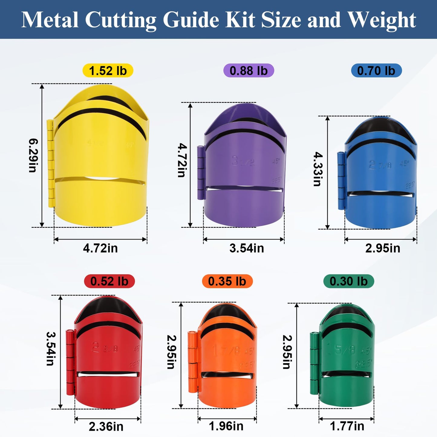 Drkerr 6Piece Magnetic Metal Pipe Cutting Guide Kit - (Includes Sizes: 1-5/8" 1-7/8" 2-3/8" 2-7/8" 3-1/2" 4-1/2"), Guides Cuts at 45°, 90°, 22.5° and Saddle Cut, Pipe Marking Tool, Steel