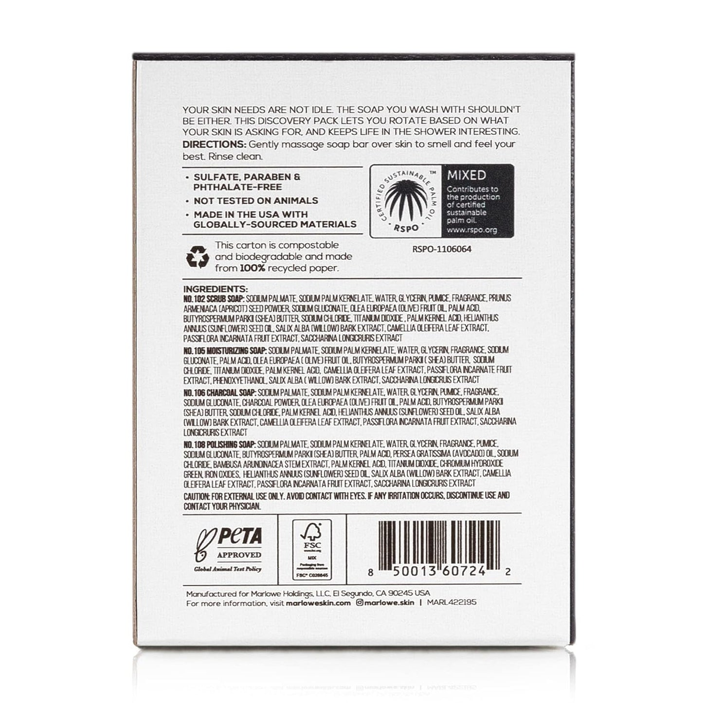 MARLOWE. Soap Bar Discovery Gift Set, Mens Skin Care Variety Selection of Exfoliating Body Scrub, Charcoal, Moisturizing & Polishing Body Bar Soaps for Men, 12 Pack