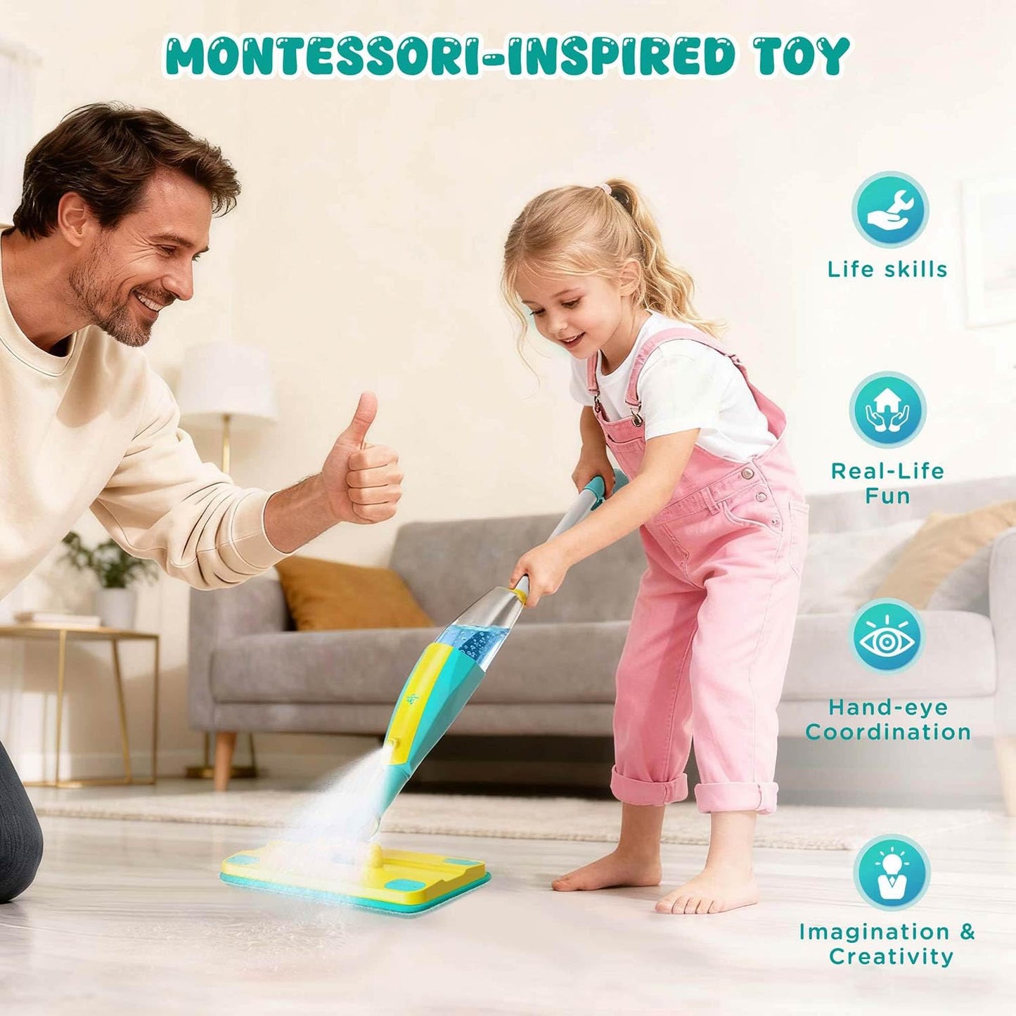Kids Spray Mop,Toddlers Cleaning Play Sets with Real Water Sprayer,Includes Versatile A,Pretend Play Sets,Toddler Kids Cleaning Toy Set,Montessori Cleaning Set,Gifts for Boys Girls
