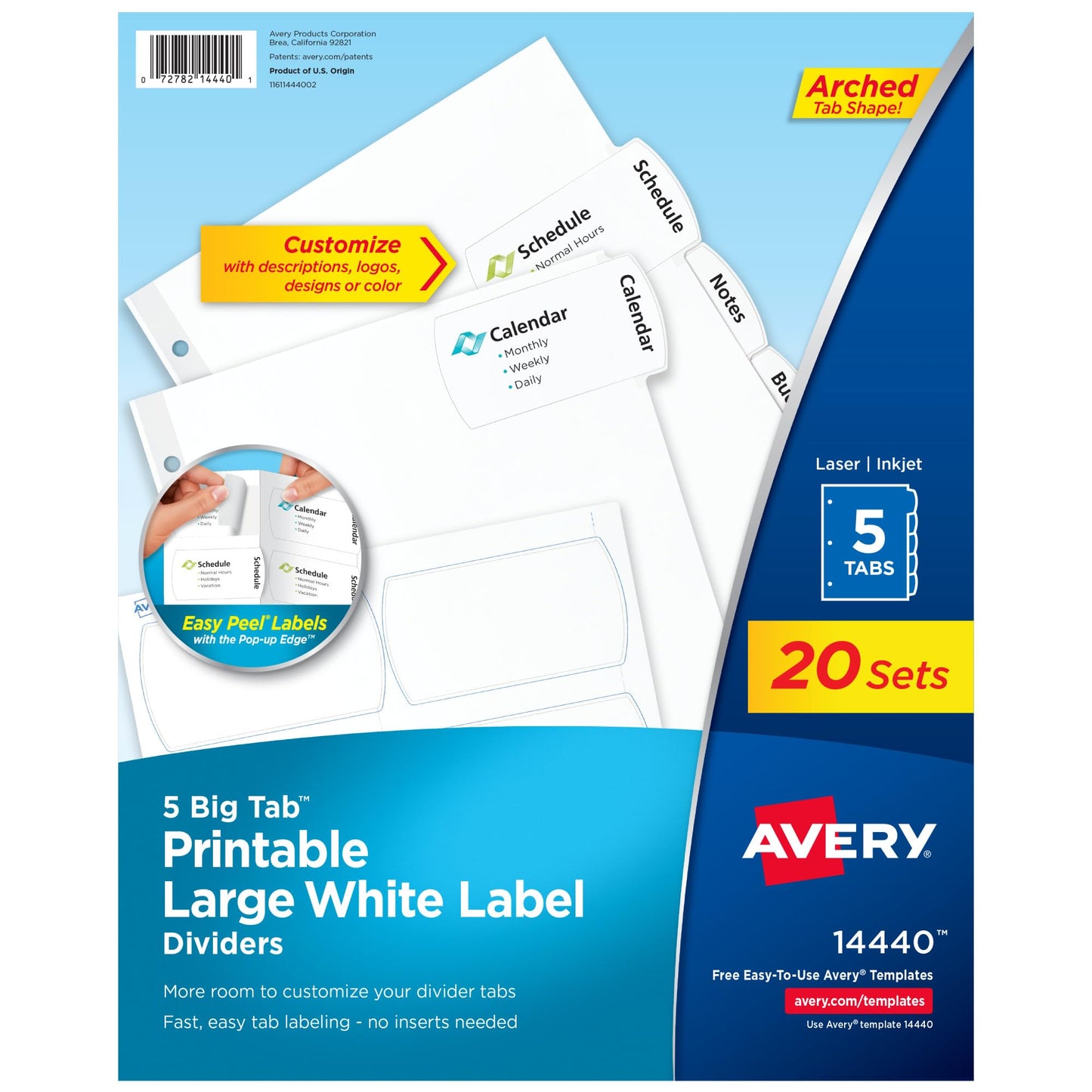 Avery Big Tab Printable Large White Label Dividers for 3 Ring Binders, 5 Tabs per Set, White, Great for Office Supplies, School Supplies, Organizing, and More (20 Sets of 14440)