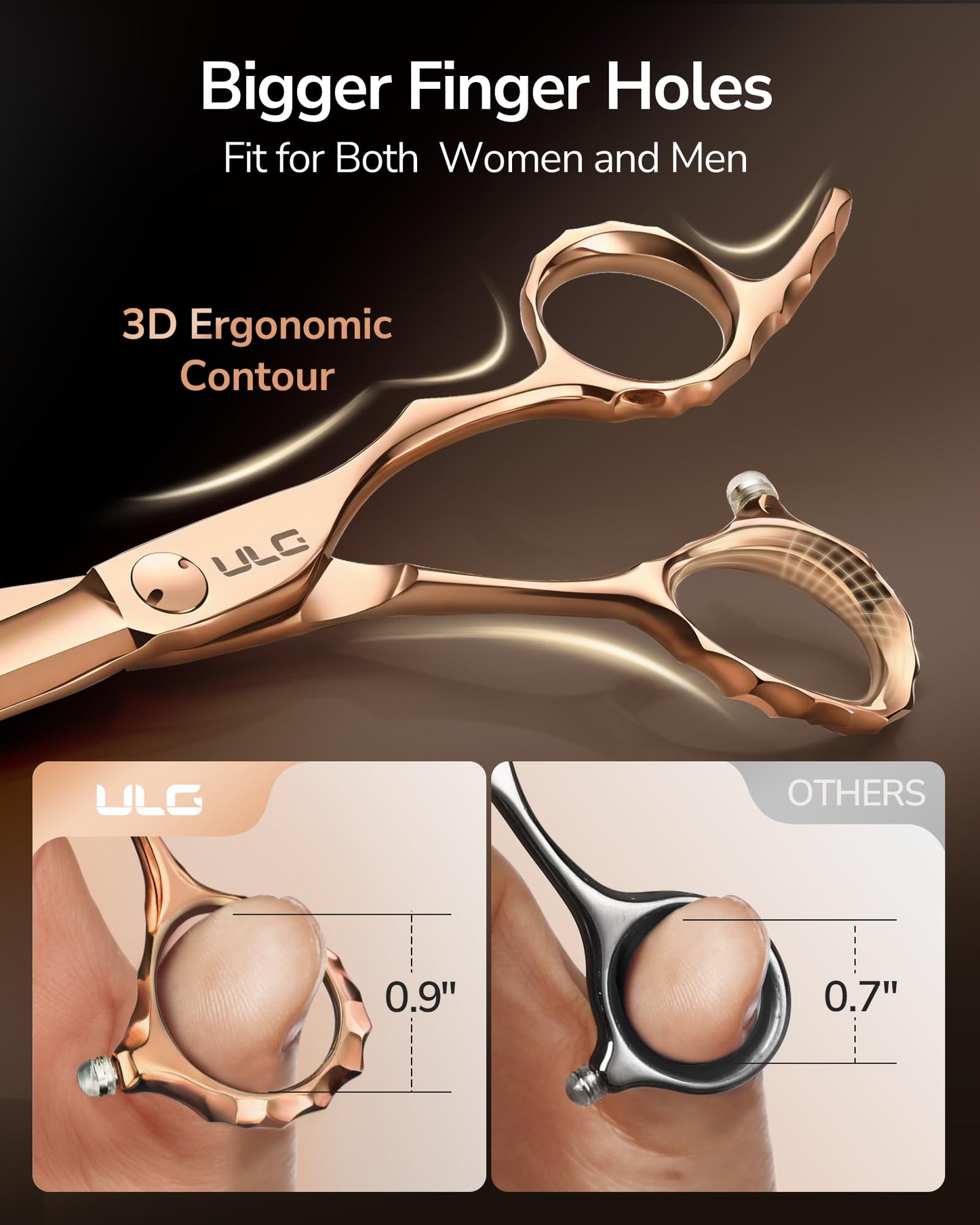 ULG Professional Hair Cutting Scissors with Luxury 18K Rose Gold Finish 6.5” Barber Scissors 440C Japanese Stainless Steel Hand-Honed Razor Sharp Blades Offset Handles Tension Adjustable, Right-Handed