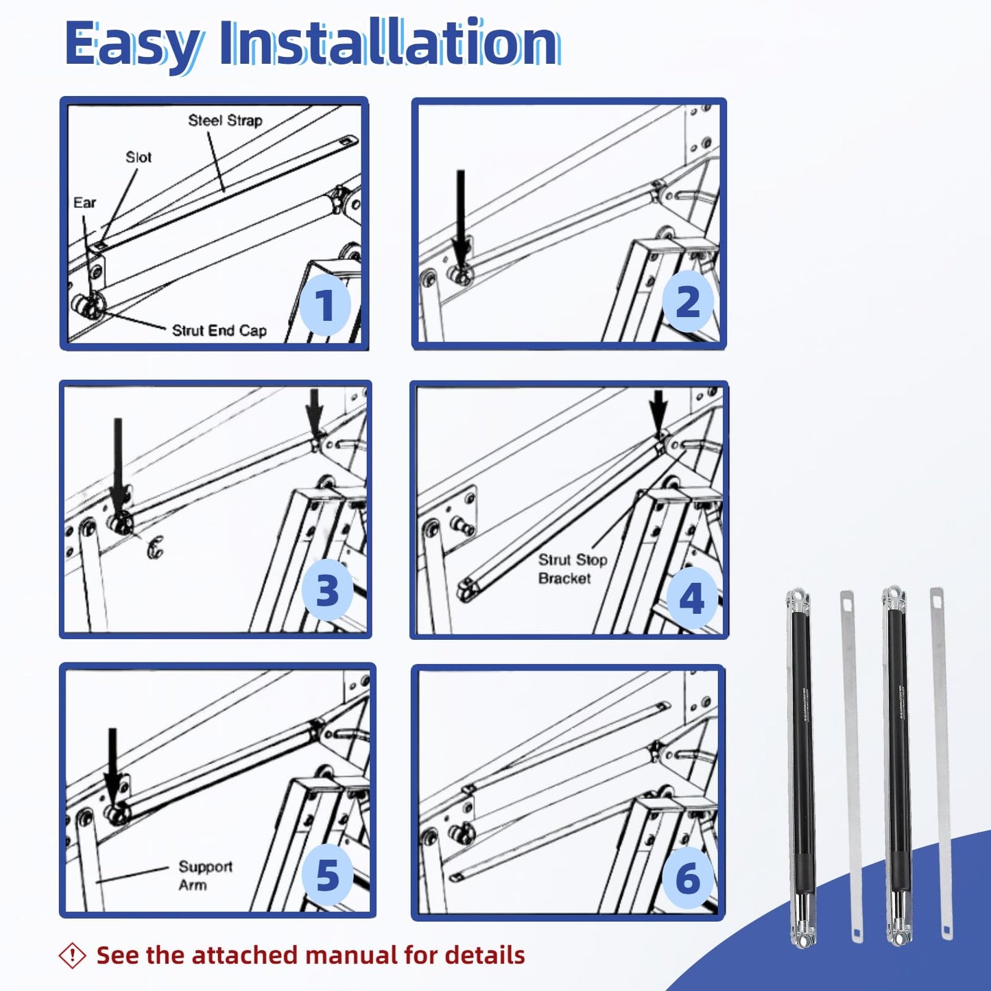 36-80 Standard Strut Kit for Werner Aluminum Attic Ladder - Heavy Duty Ladder Accessories for AH2210, AH2510, AL2210 & More Attic Ladder Pull Down System - Ladder Platform Attachment (1 Pair)