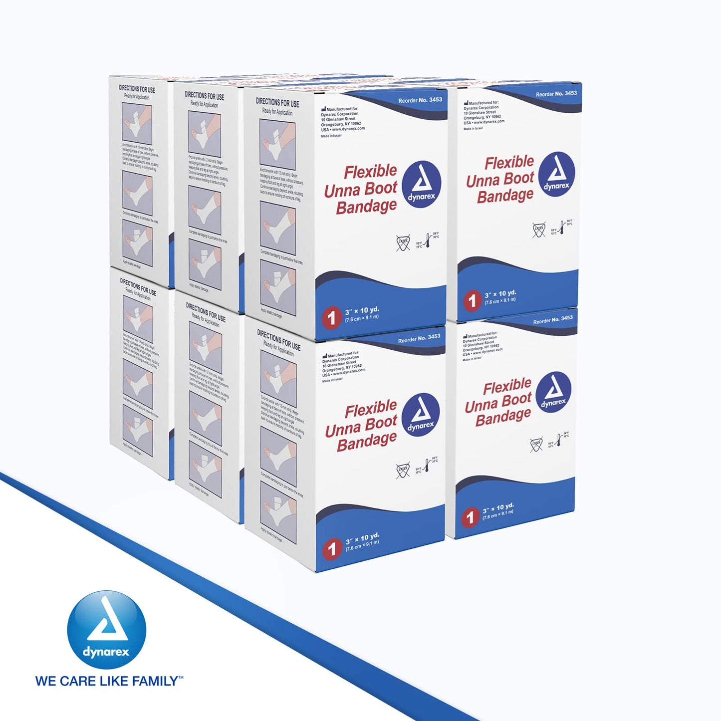 Dynarex 3453 Unna Boot Bandage, Individually Packaged, Provides Customized Compression, With Zinc Oxide, Soft Cast, 3" x 10 Yard, Pack of 12