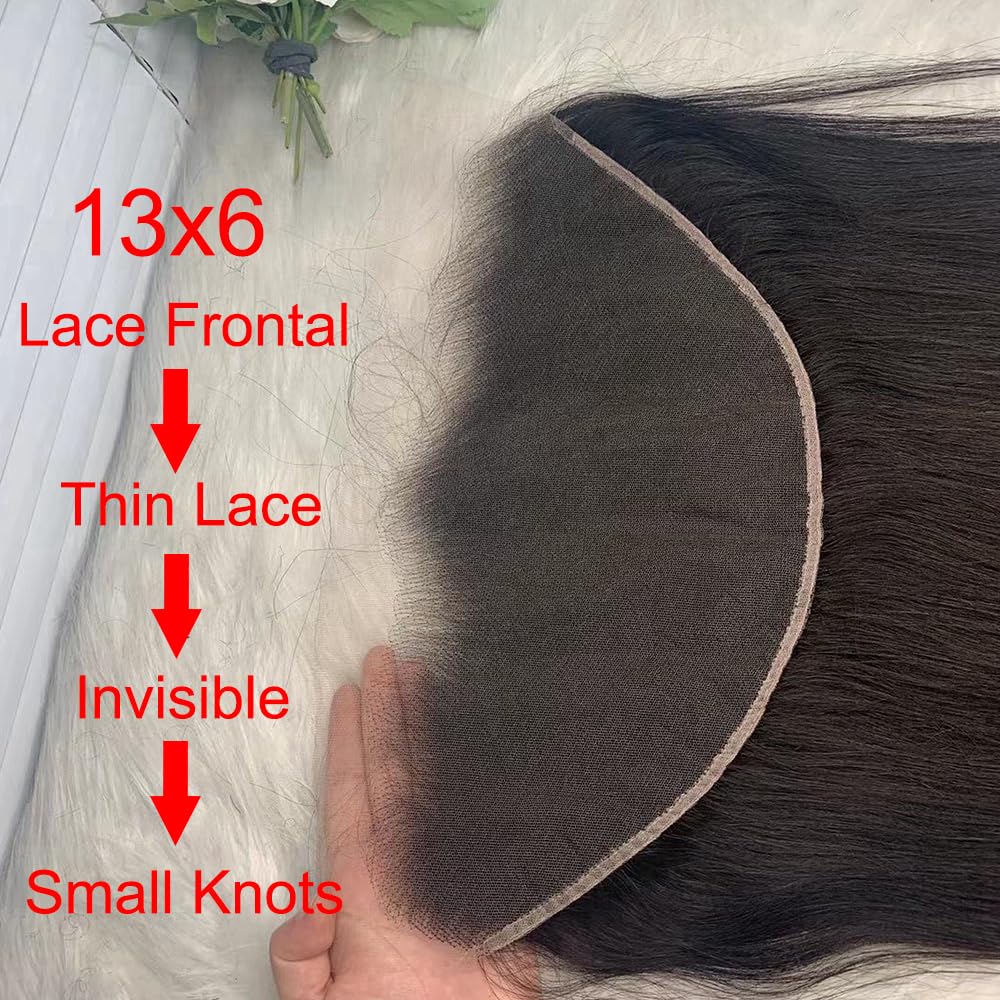 Topnormantic 13x6 Lace Frontal, Single Knots Swiss Lace Frontal 12A Brazilian Virgin Hair Ear To Ear Lace Frontal Closure Pre Plucked with Baby Hair Soft Straight Hair Frontal Free Part 12 Inch