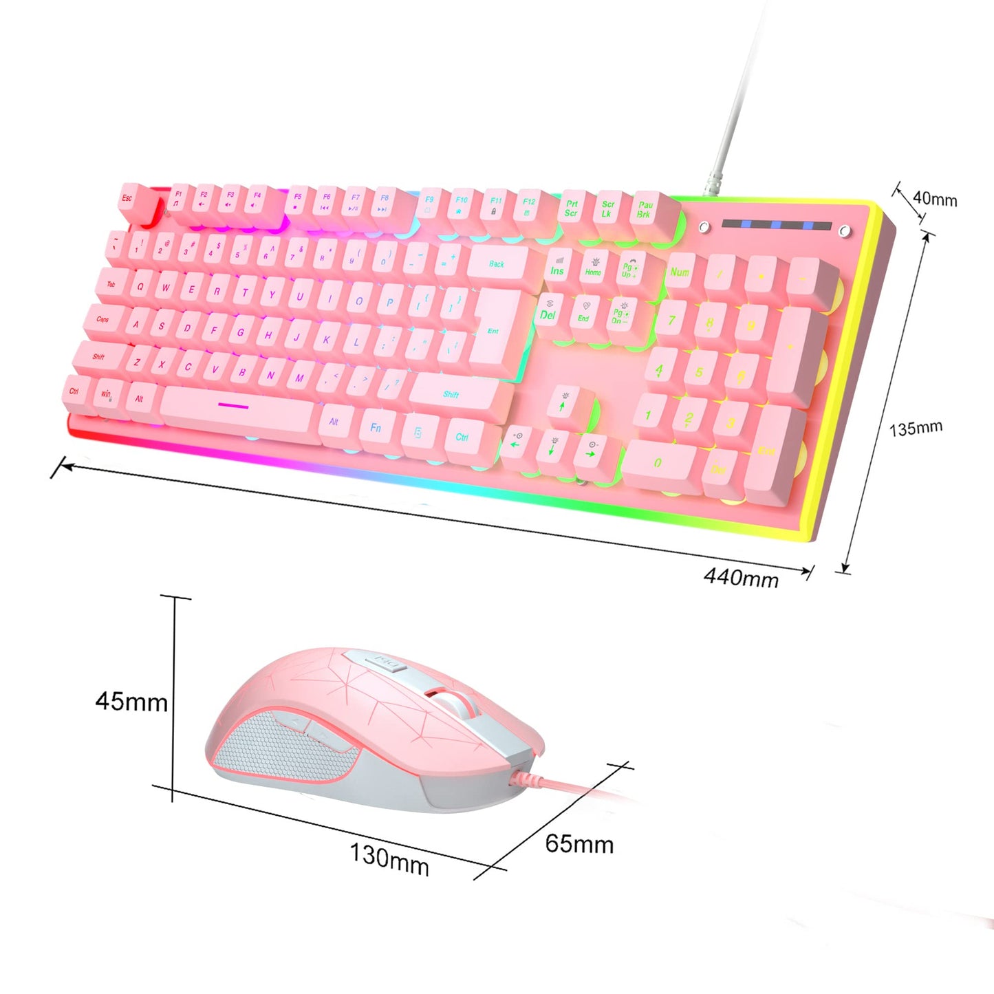 MageGee Gaming Keyboard and Mouse Combo, True RGB Backlit Membrane Office Keyboard Mouse, 104 Keys Anti-Ghosting Metal Panel Quiet Wired Keyboard for Windows Laptop PC Gamer- Pink