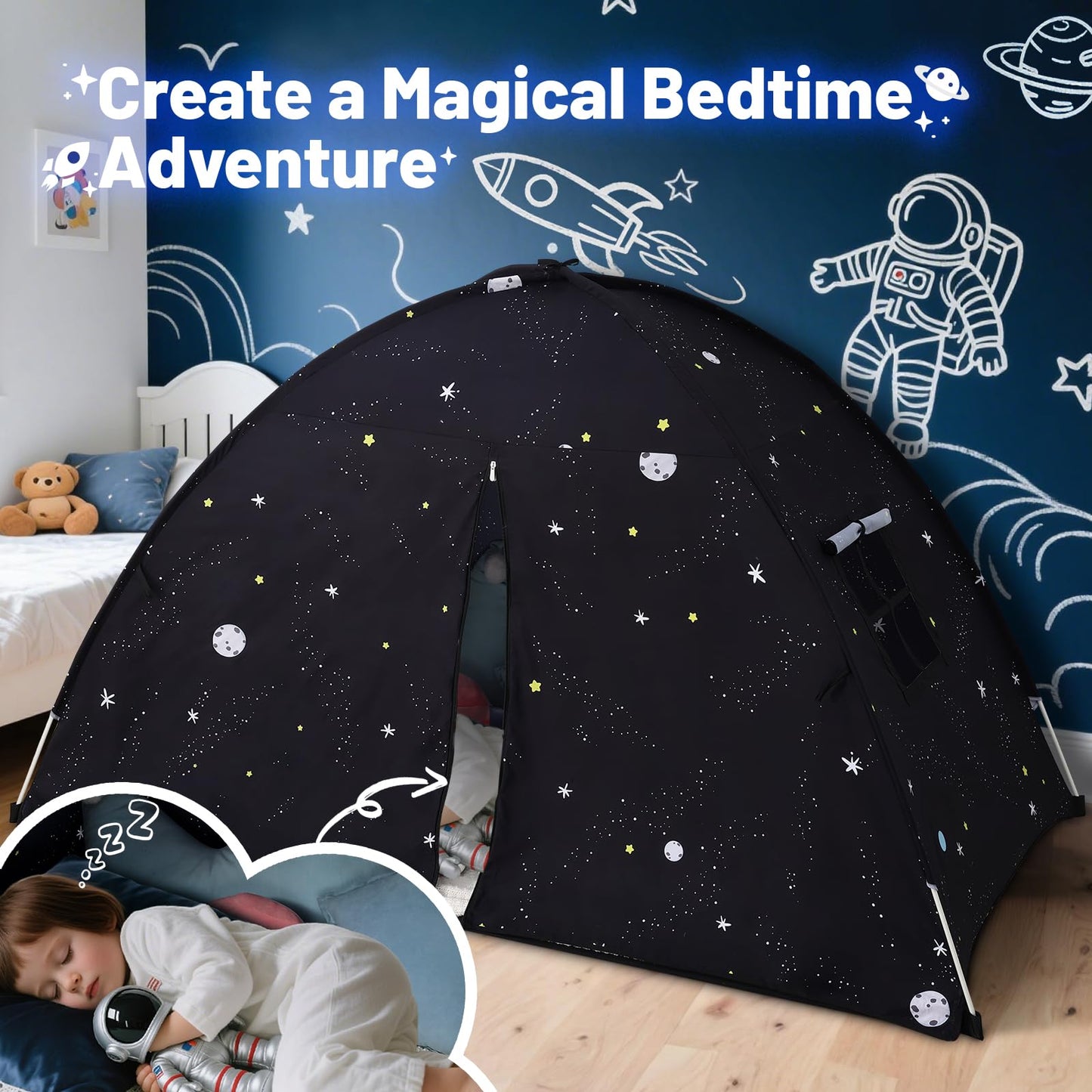 Sumbababy Large Teepee Tent for Kids - Tent Indoor Kids Teepee Tent for Boys & Girls - Kids Play Tent Inside Canopy Bed for Playroom Gift Toys (Black Galaxy)