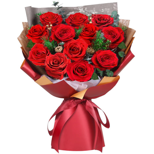 ADDWel Preserved Red Rose Bouquet – Real Long-Lasting Flowers Gift for Wife, Girlfriend, Mom – Romantic Anniversary, Birthday, Graduation Gifts for Her