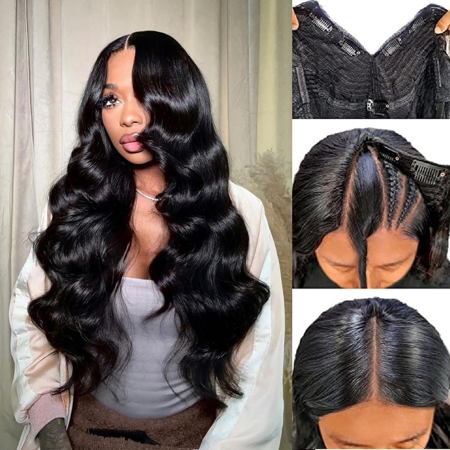 BYYASAA U Part Human Hair Wig Body Wave U Part Wig Human Hair for Black Women Glueless Wigs Human Hair Clip Upgrade Natural Hair Wig Beginner Friendly Middle Part 180% Density 18inch