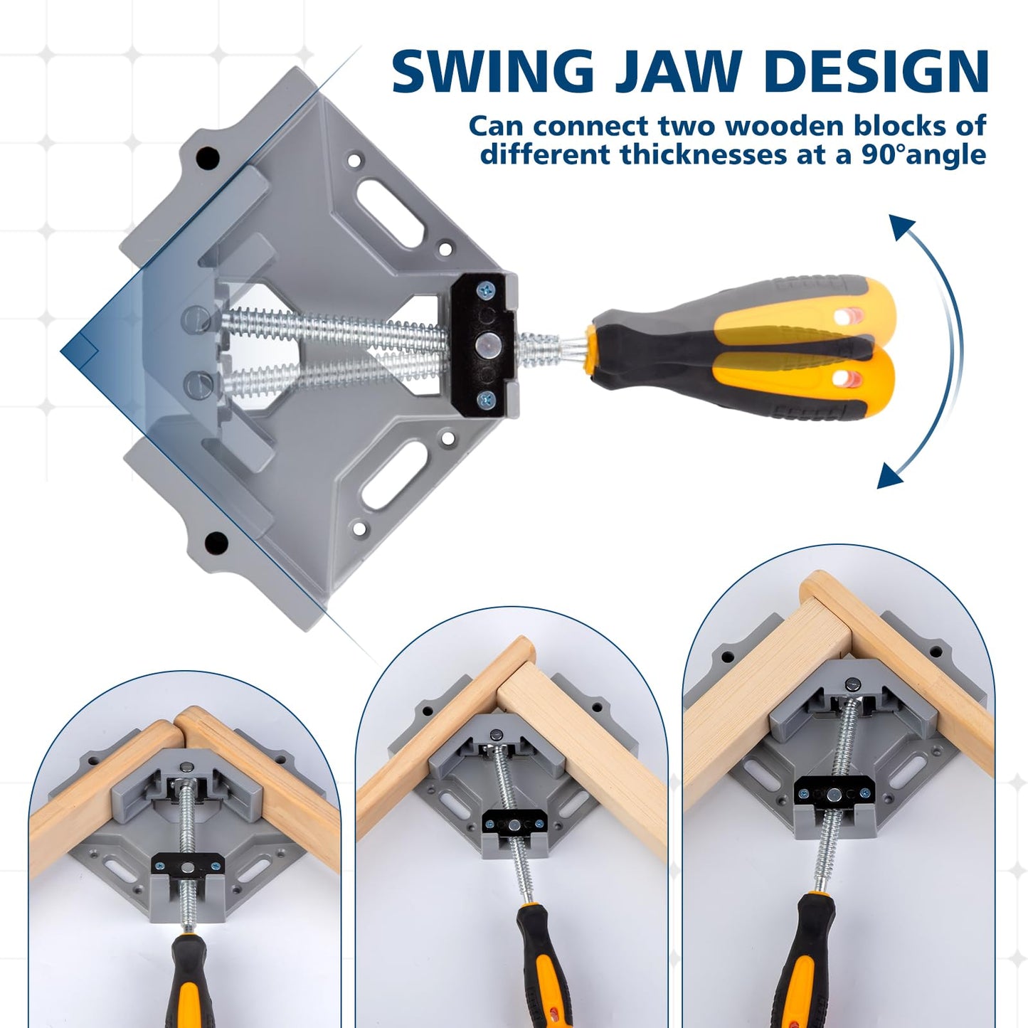 MaxxGeek 4pcs Right Angle Woodworking Clamp, With Adjustable Aluminum Alloy Swing Jaw, Single Handle Clamps, For Welding, Woodworking