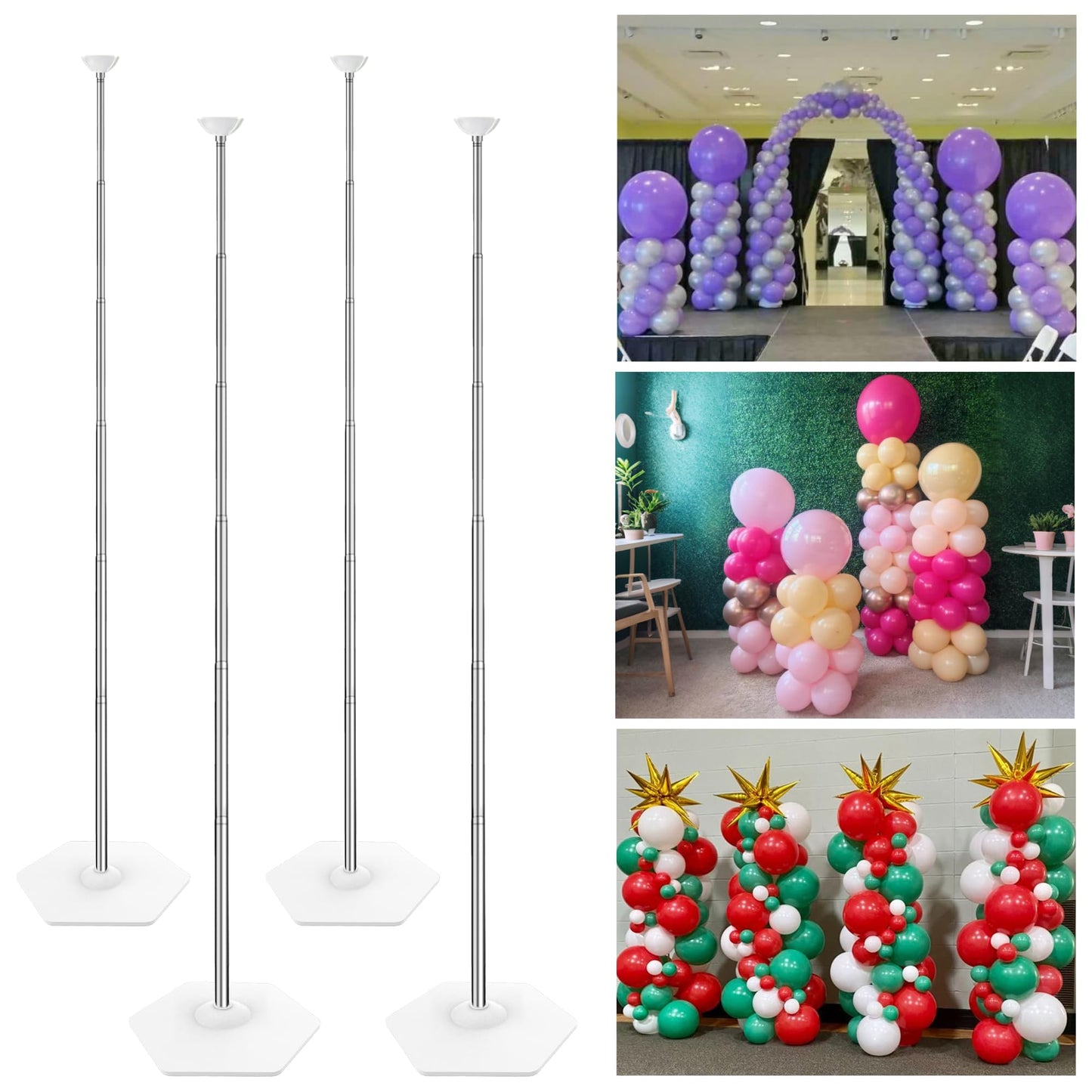 YALLOVE Balloon Column Stand Kit, Sets of 4 Telescoping Balloon Stand, Height Adjustable Balloon Tower Pillar with Reusable Metal Telescopic Design for Party Decoration