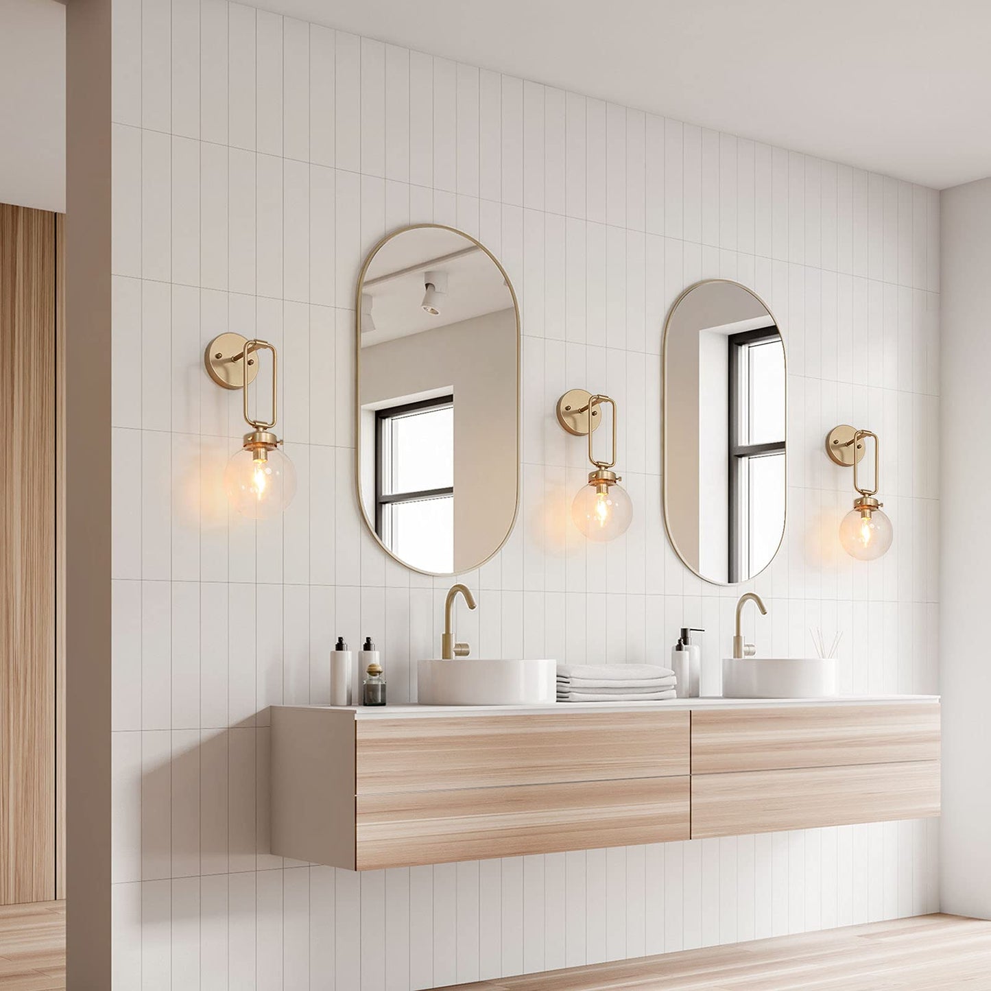 Wall Sconces, God Globe Sconces Wall Lighting, 1-Light Gold Vanity Light with Clear Glass Shade for Hallway & Kitchen, 5’’ L x 10’’ W x 14.5’’ H