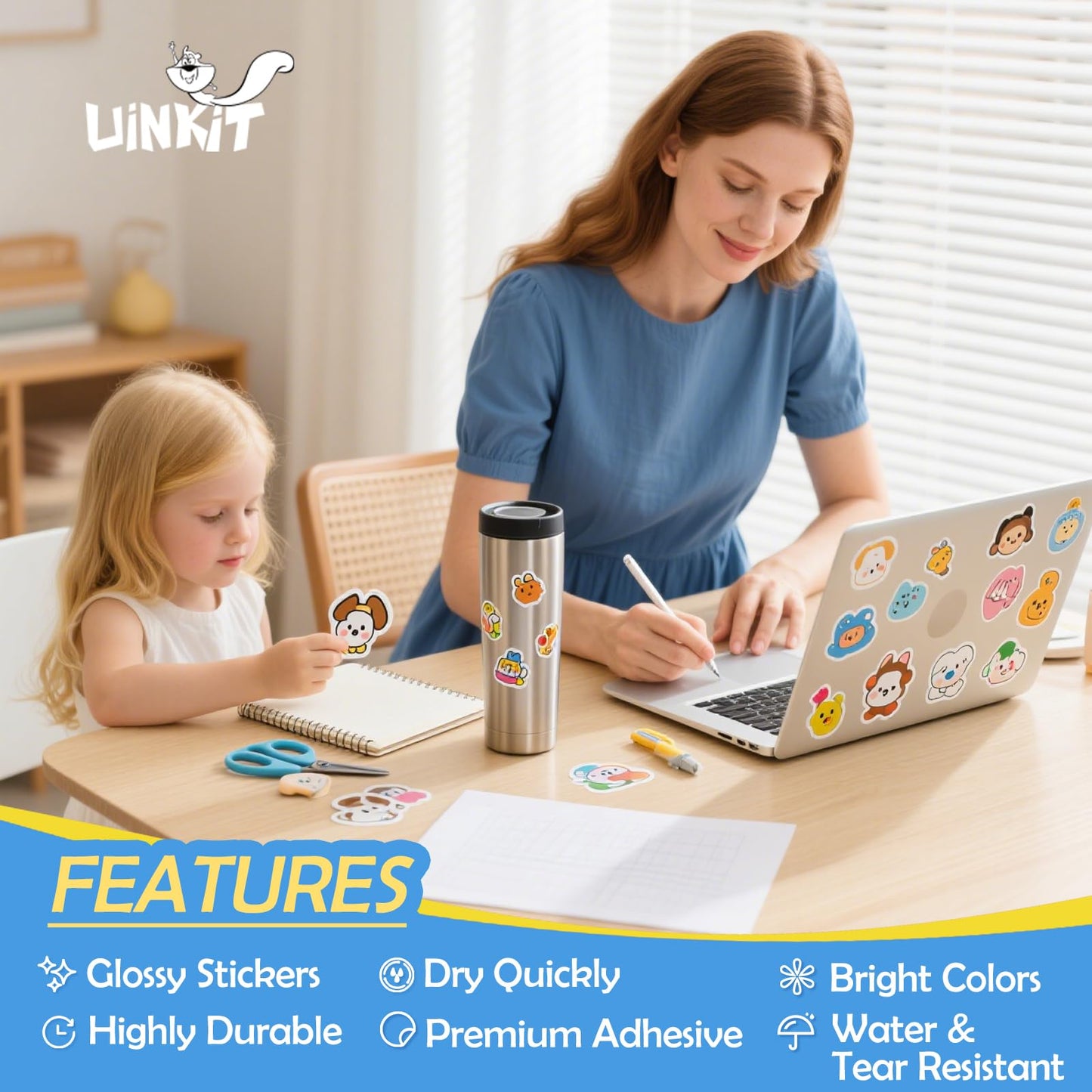 Uinkit 200 Sheets Premium Glossy Printable Vinyl Sticker Paper for Inkjet & Laser Printers - Waterproof, Quickly-Dries for World Cup Sticker & Pet Photos & Kids Crafts, Tear-Resistant Decals