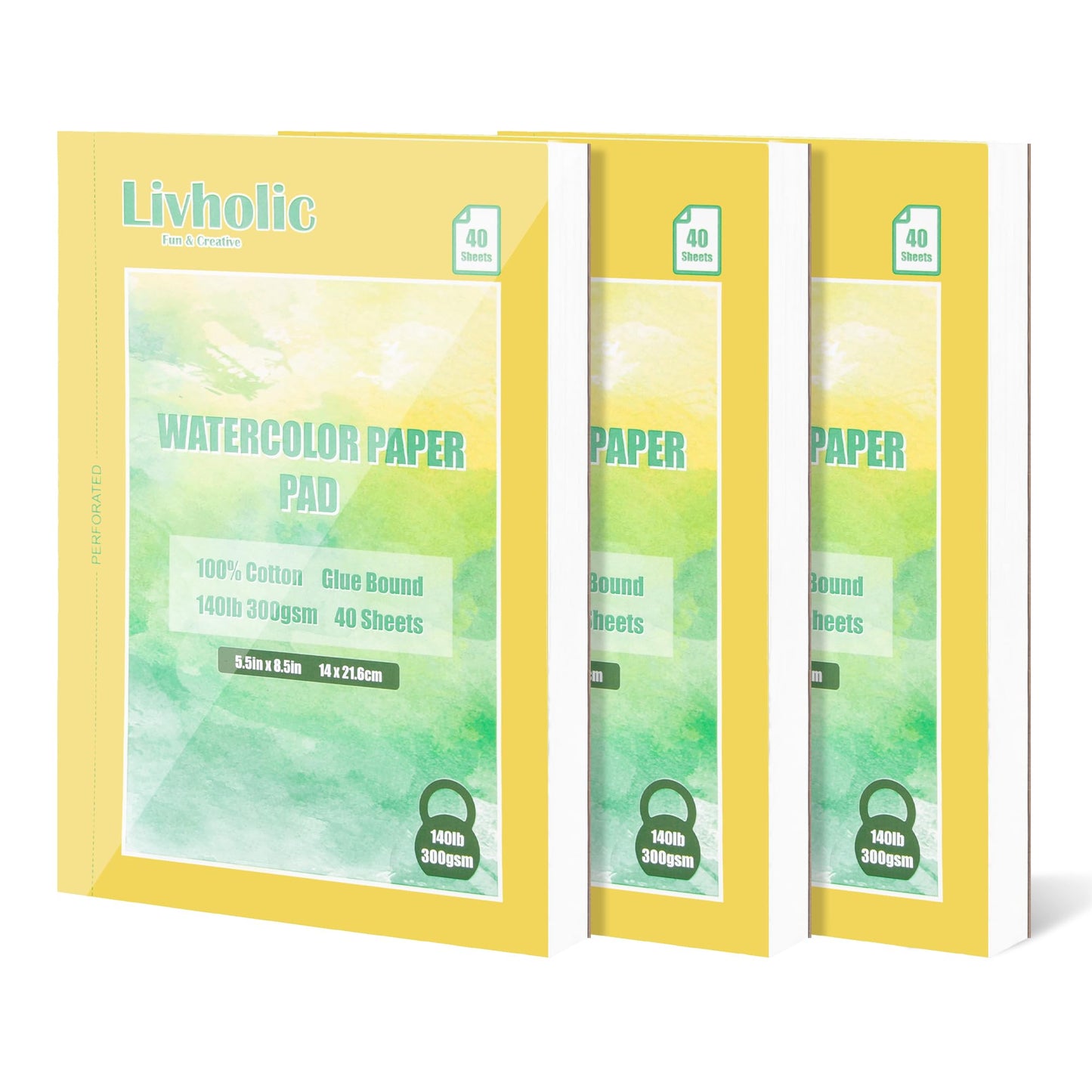 120 Sheets 3 Pack Watercolor Paper Pad 8.5 x 5.5 Inch Glue Bound 300gsm (140lb) Pure Cotton Water Color Drawing Paper for Art Supplies, Sketch Book, Post Cards