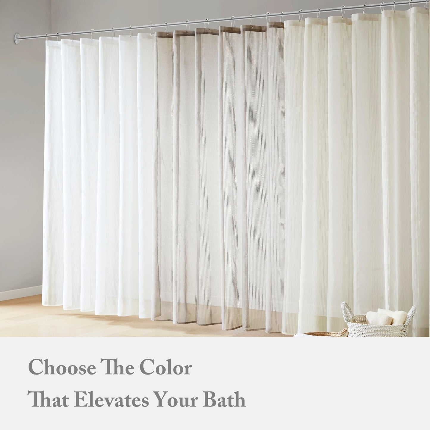 Madison Park Anna Sheers Shower Curtain, Textured Striped Accent Design, Modern Mid-Century Bathroom Decor, Machine Washable, Fabric Privacy Screen 72x72, Ivory
