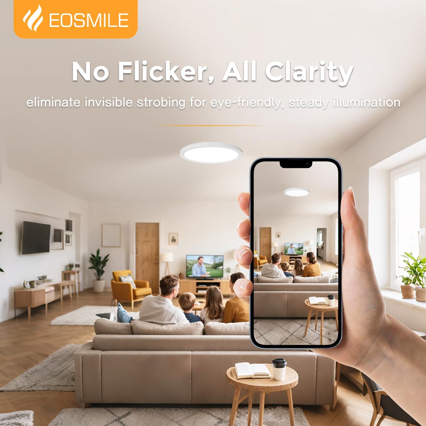 EOSMILE 2Pack 15.8 Inch LED Flush Mount Ceiling Light, 35W, 3850LM, 2700K-5000K 5CCT Selectable & Dimmable, White Round Flat Panel Light for Hallway, Kitchen, Bedroom, Laundry Room
