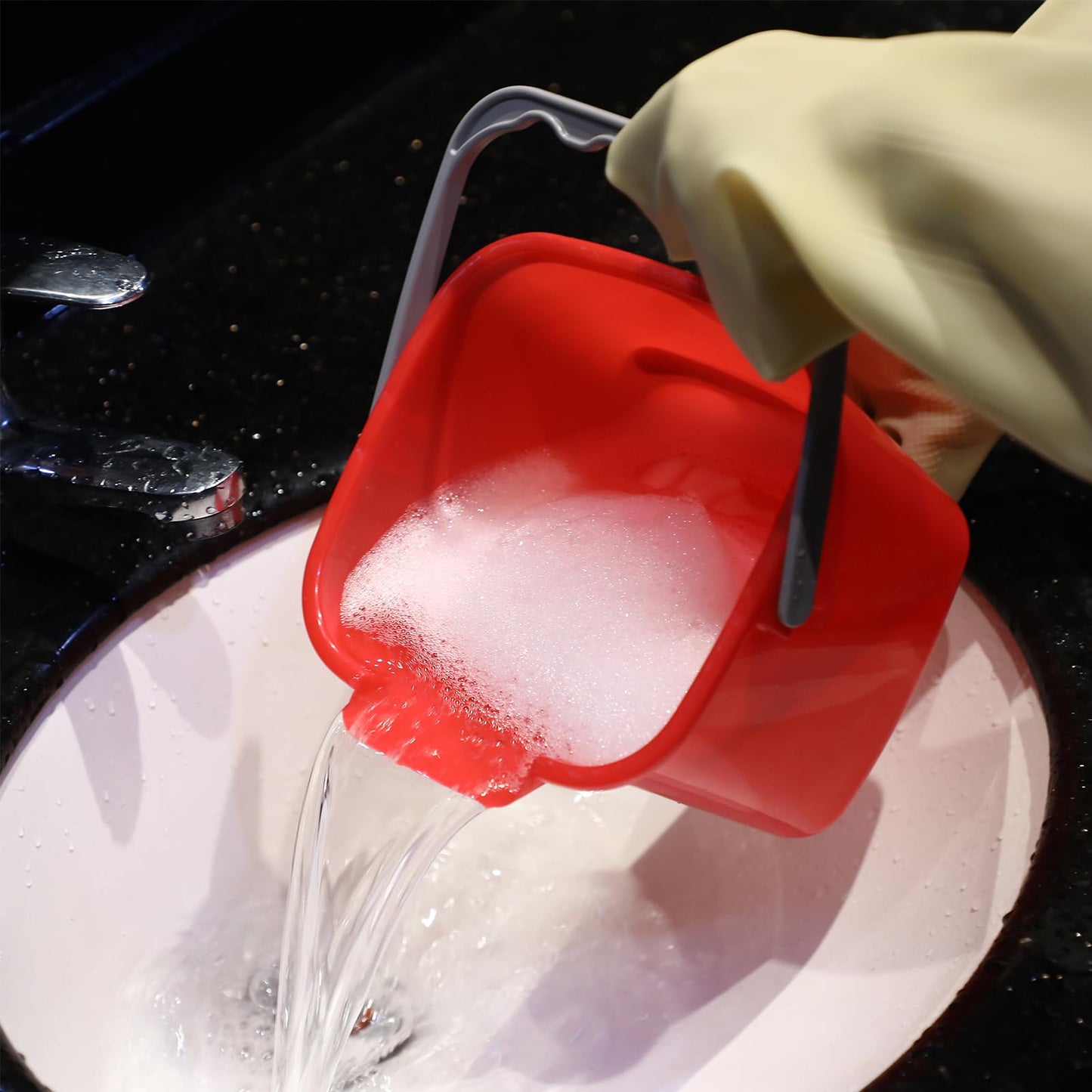 Uiifan 6 Pcs 8 Quart Cleaning Bucket Small Sanitizing Square Bucket Detergent Pail for Home Commercial Restaurant Kitchen Office School (Red)