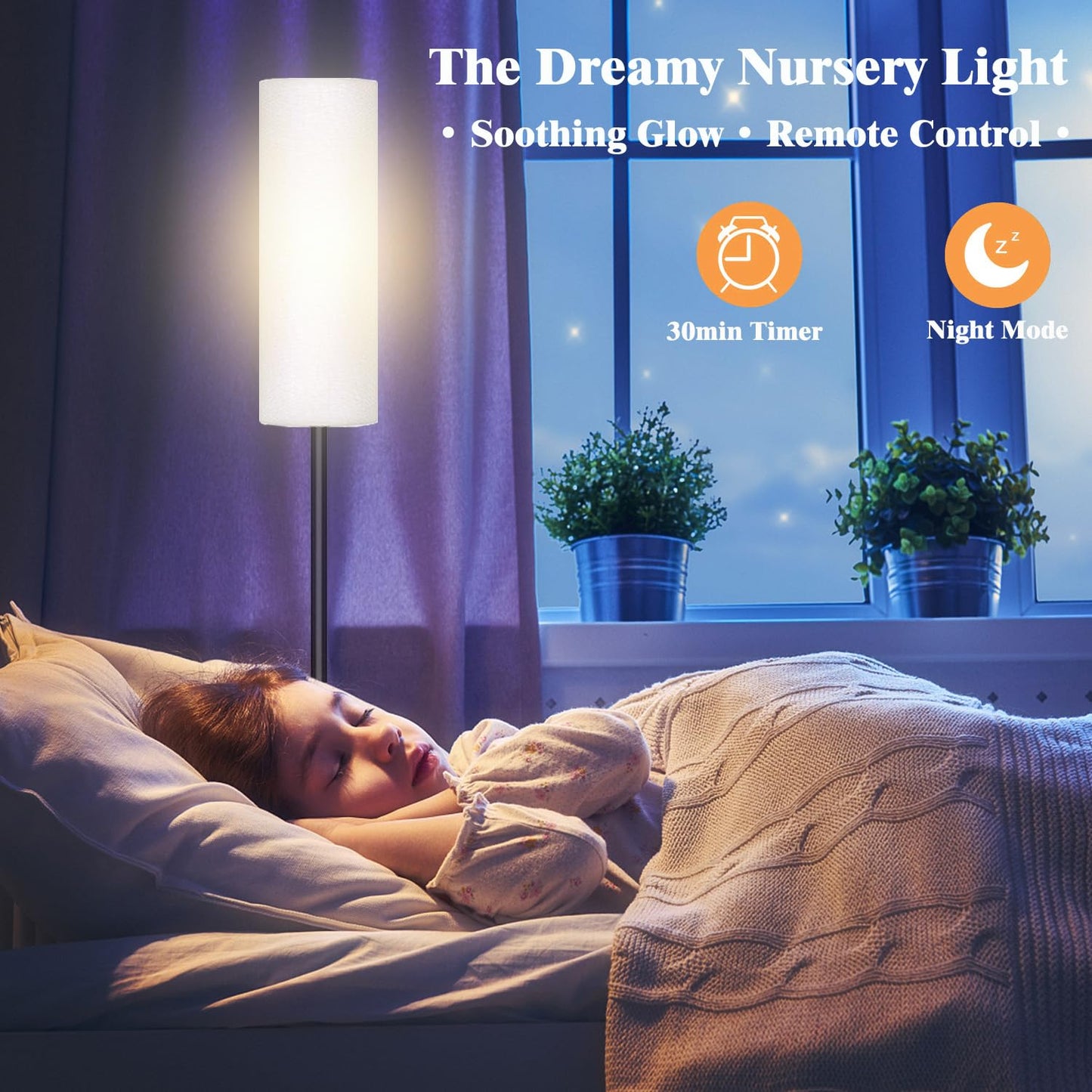 Qaubauyt Smart LED Floor Lamp with APP Control & RGB Colors - Dimmable Standing Lamp for Living Room, Bedroom, Gaming - Remote, Timer, 9W Bulb Included, 67" Modern Tall Lamp (black pole + white shade)