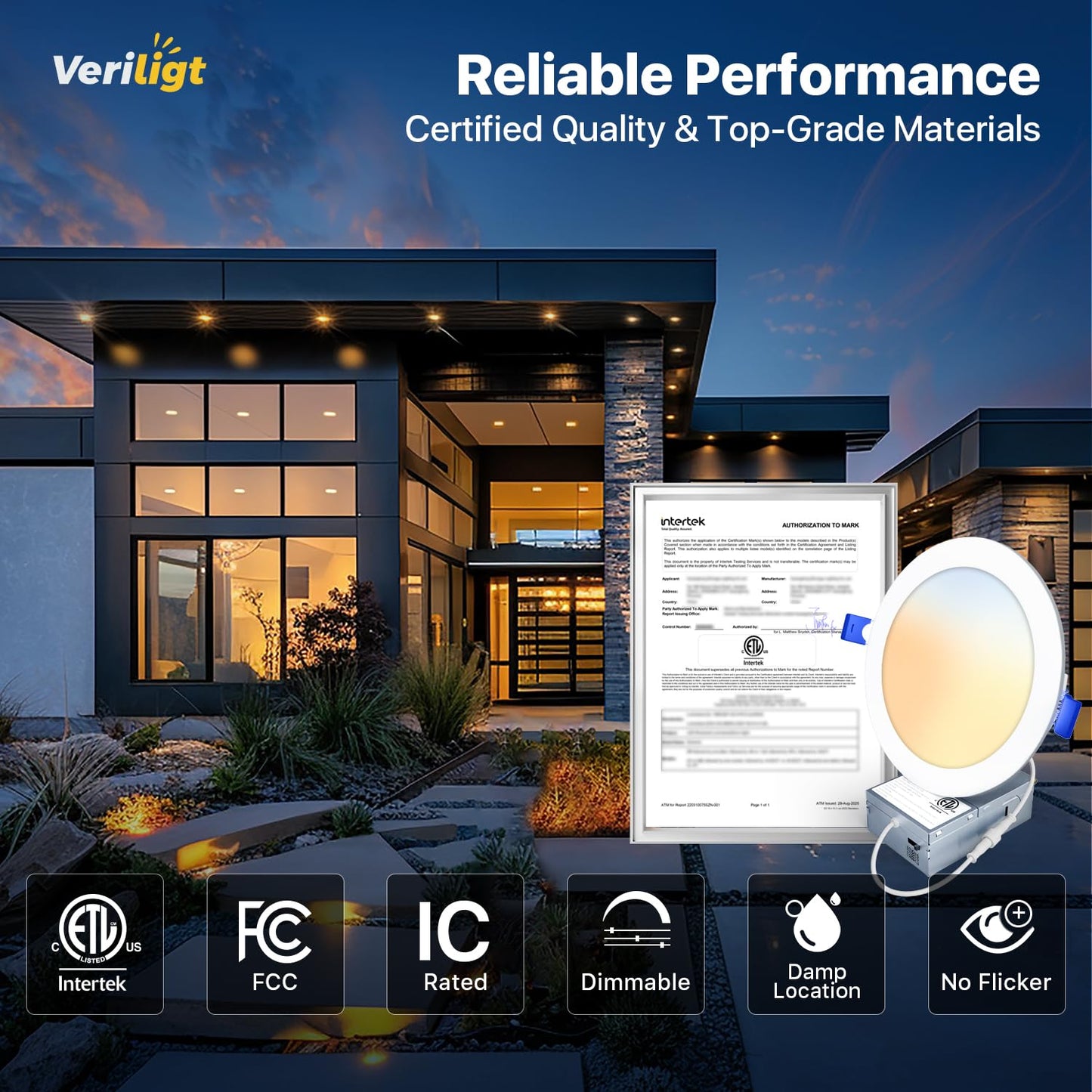 Veriligt 12 Pack 6 Inch 5CCT LED Recessed Light, Silm Canless Recessed Lighting, Dimmable, Damp Rated, 2700K-5000K Selectable, Wafer Ceiling Downlight with Junction Box, 1200LM, 12W 120V, ETL&FCC