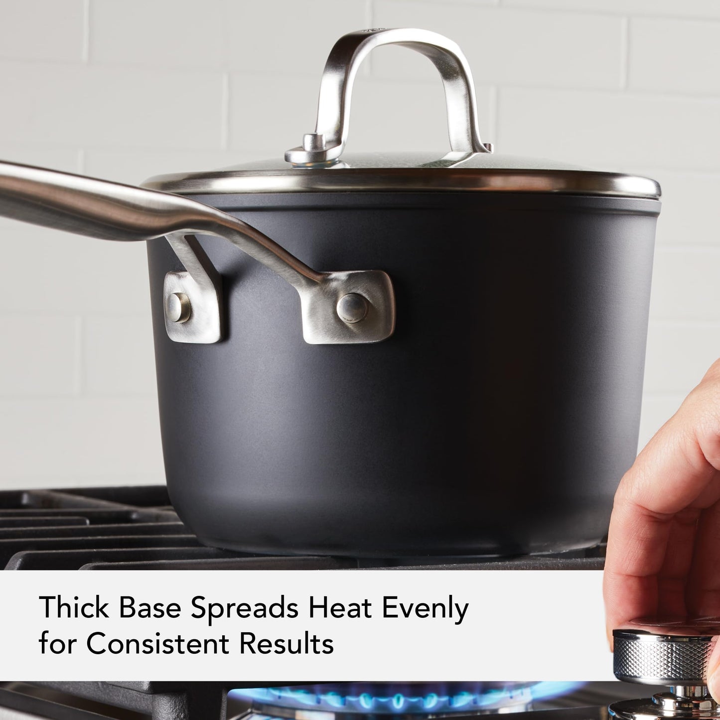 KitchenAid Hard-Anodized Induction Nonstick Sauce Pan with Lid, 2-Quart Kitchen Cookware, Matte Black