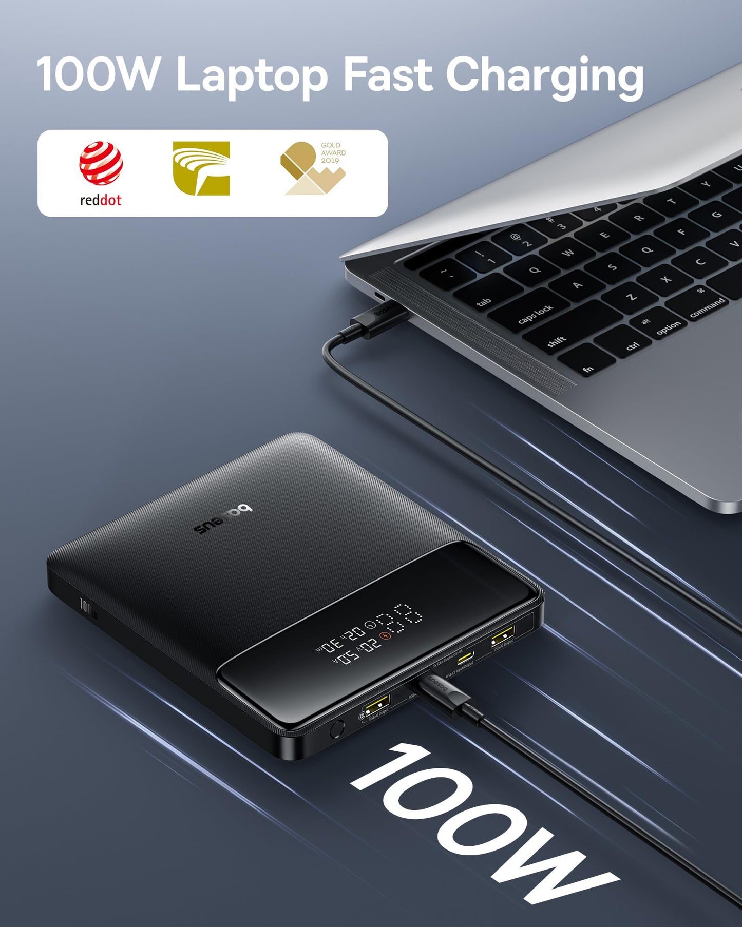 Baseus Laptop Portable Charger 100W 20000mAh, Blade Travel Power Bank Fast Charging 2 USB-C & 2 USB-A Port, Steam Deck Battery Pack for MacBook iPad iPhone 16 Samsung S24 Dell, 2024 Upgraded