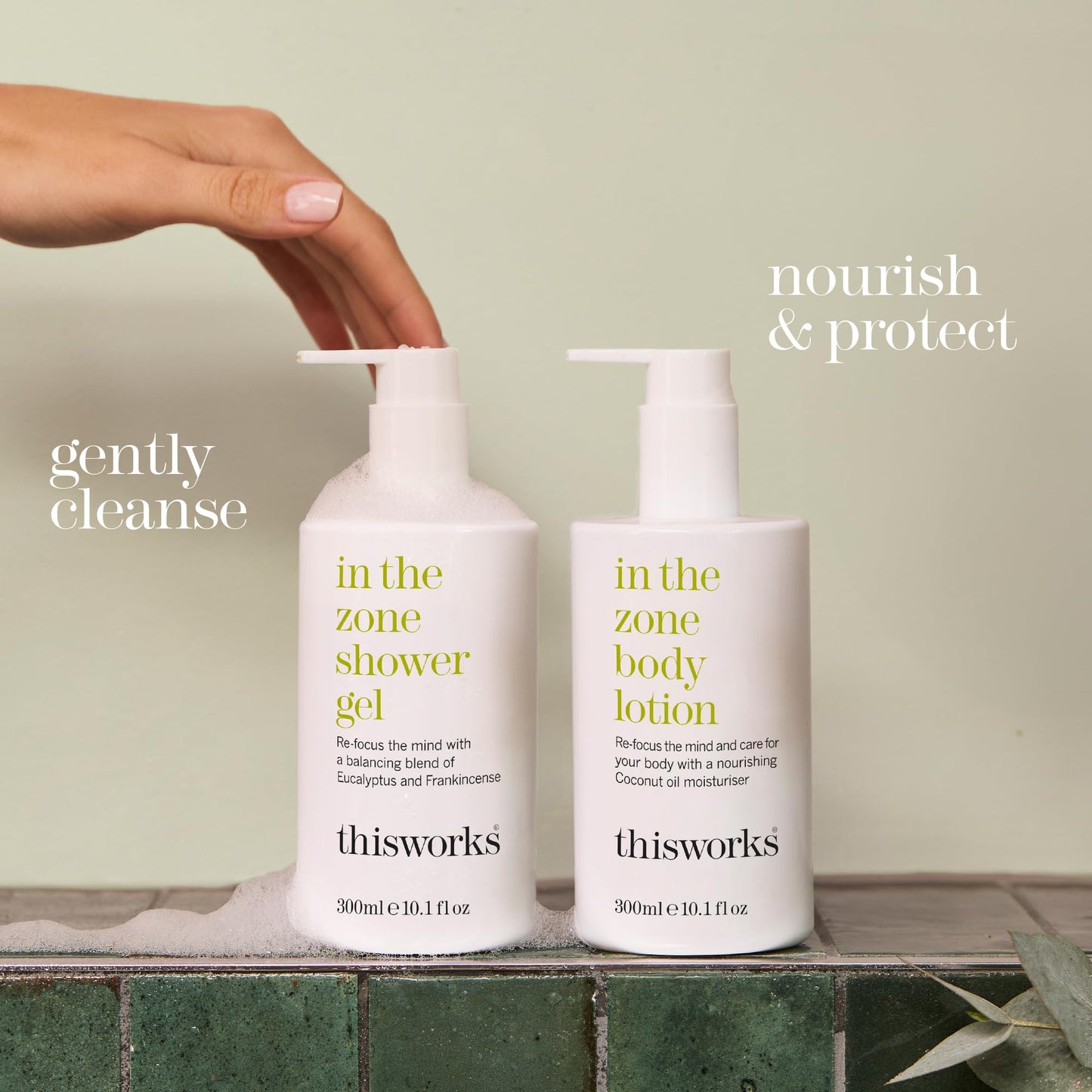 This Works In The Zone Shower Gel | Refreshing Body Wash with Eucalyptus & Frankincense | Cleanses, Soothes, and Revitalizes Skin | Aromatherapeutic Formula, 10.1 oz / 300ml
