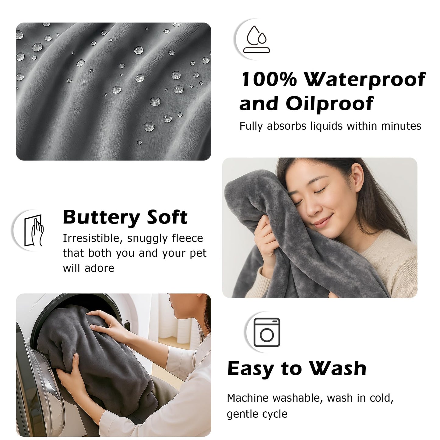 DOVIROS Waterproof Blanket for Bed Intimacy, Love Blanket Waterproof and Stain Proof, Absorbent, Washable Bed Protector for Couples, Liquid-Resistant Throw for Mattress Protection (80x60 Inch, Grey)