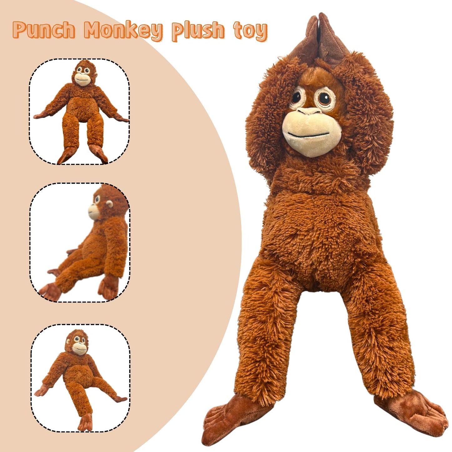 TQJOUJOU Punch Monkey Plush, Punch The Monkey Soft Stuffed Throw Pillow, Cuddly Zoo Animal Friend for Hugging (Orange)
