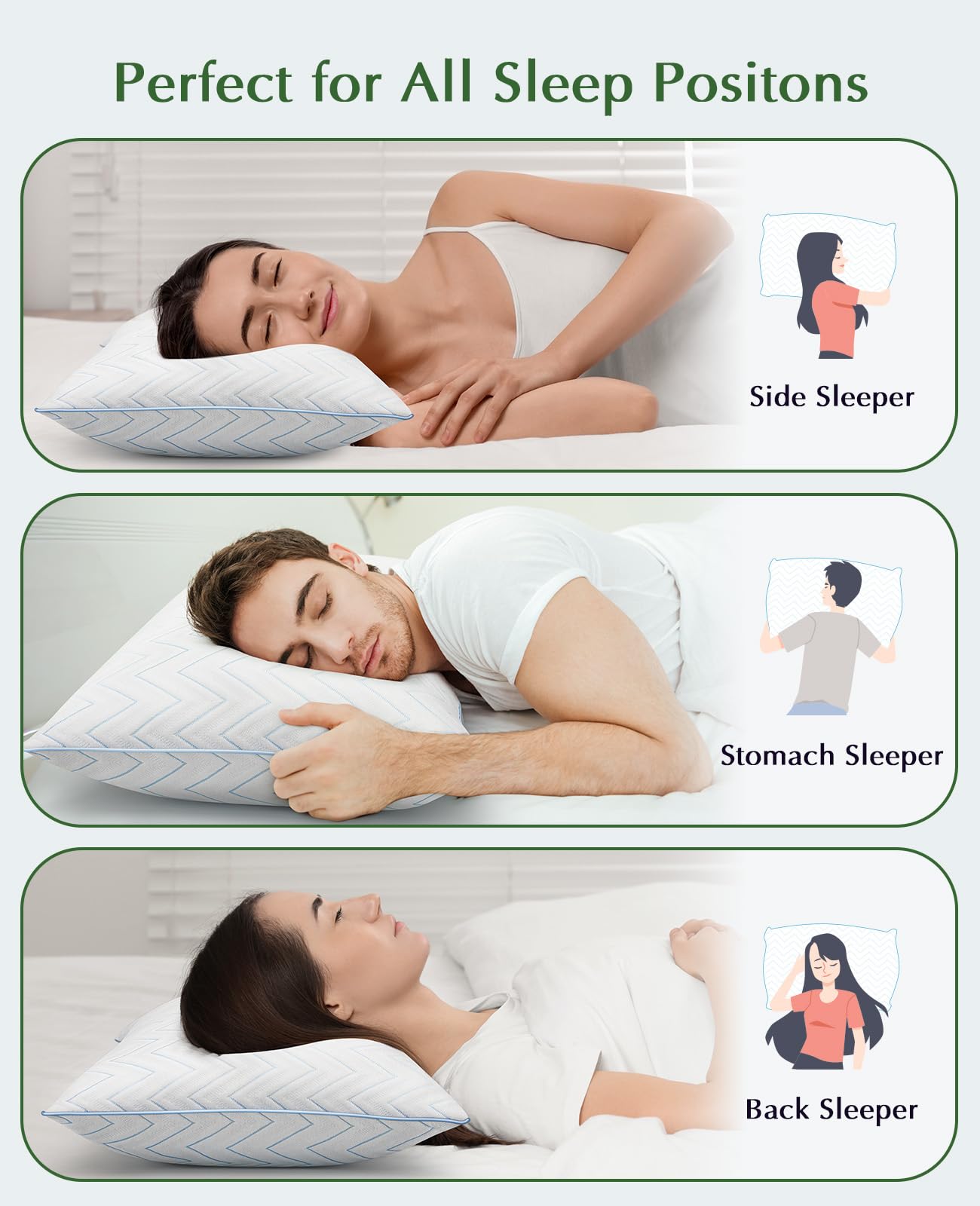 DIORIS Pillows Queen Size Set of 2, Cooling Bed Pillows for Sleeping, Breathable Down Alternative Microfiber Fill, 18 x 29 Inches, Medium Soft for Back Side Stomach Sleepers, Hypoallergenic