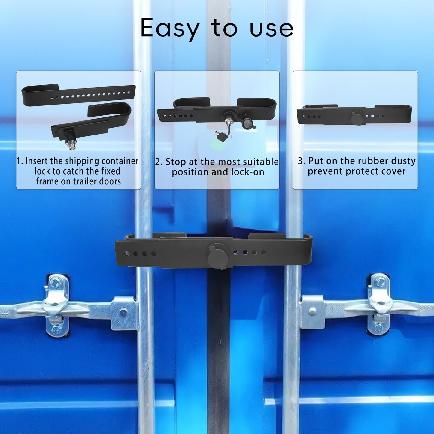 Quality Life Shipping Container Lock, Cargo Door Lock, Heavy Duty Steel Trailer Box Lock with 2 Keys, Dust Cover Re-useable - Black