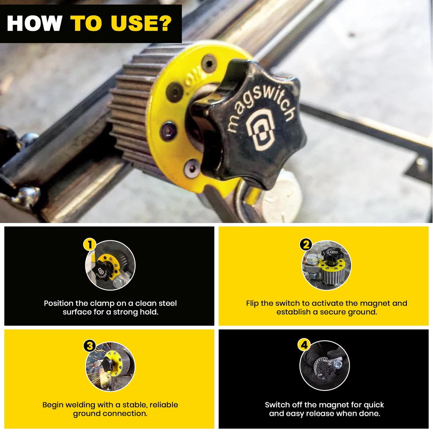 Magswitch 300 Amp Magnetic Welding Ground Base Clamp Holder for Welding Kit, Tools, Supplies and Accessories, Magnet Switch with On/Off Grounding Capabilities, (8100746)