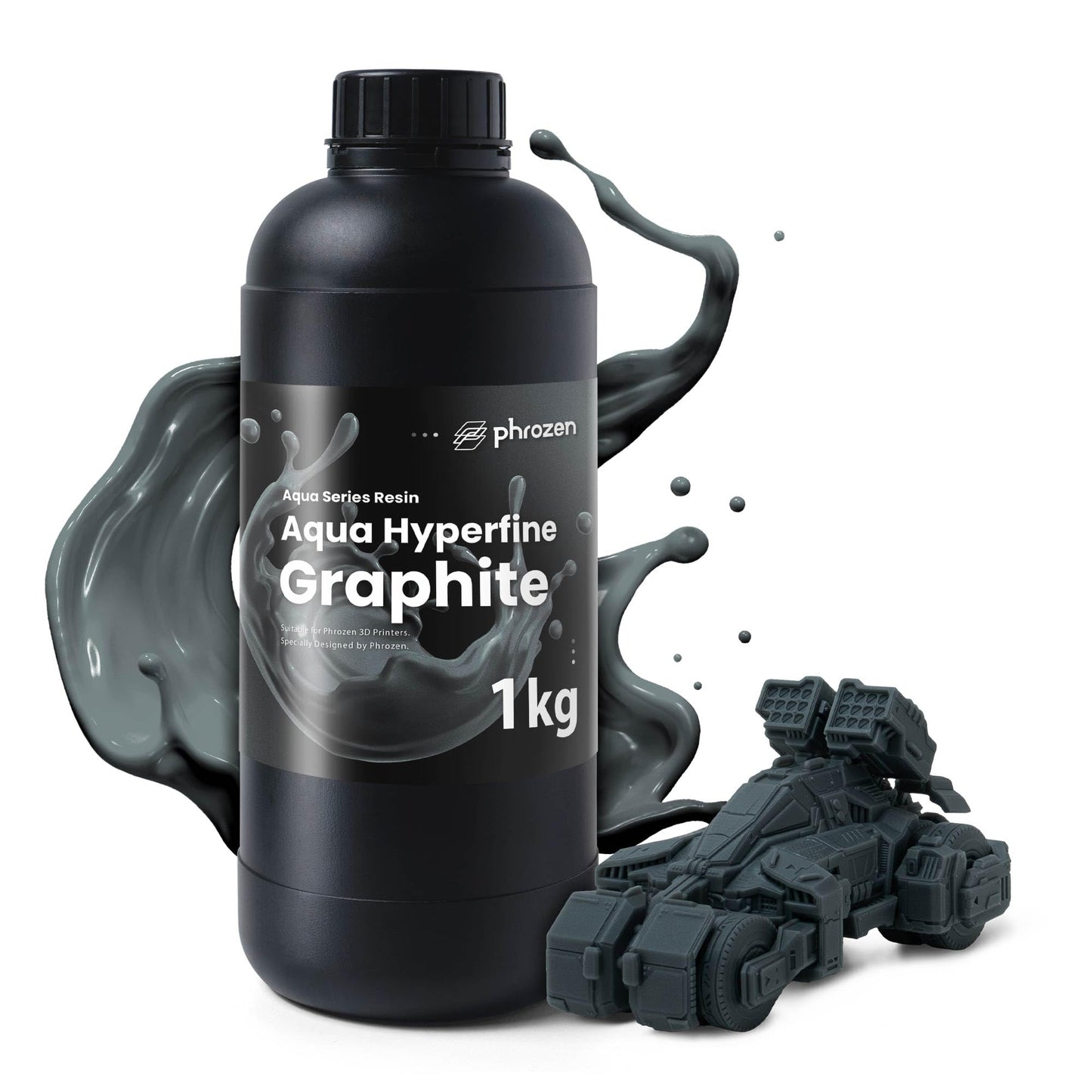 phrozen Aqua Hyperfine Photopolymer Resin for 9K, 12K or Higher Resolution 3D Printers, 405nm LCD UV-Curing 3D Printing with Low Shrinkage & Superior Precision, Smooth Surface Finish (Graphite, 1KG)