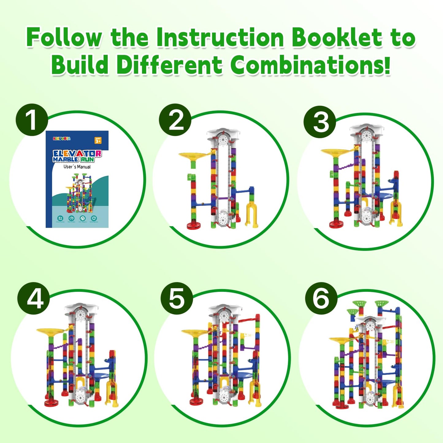 KERUVOTA Big Elevator Marble Run - Construction Building Blocks Toys 220Pcs Marble Race Track with Marbles, Easter STEM Gifts Mrble Runs for Kids 3-5 4-8 8-12 (A-Colorful)