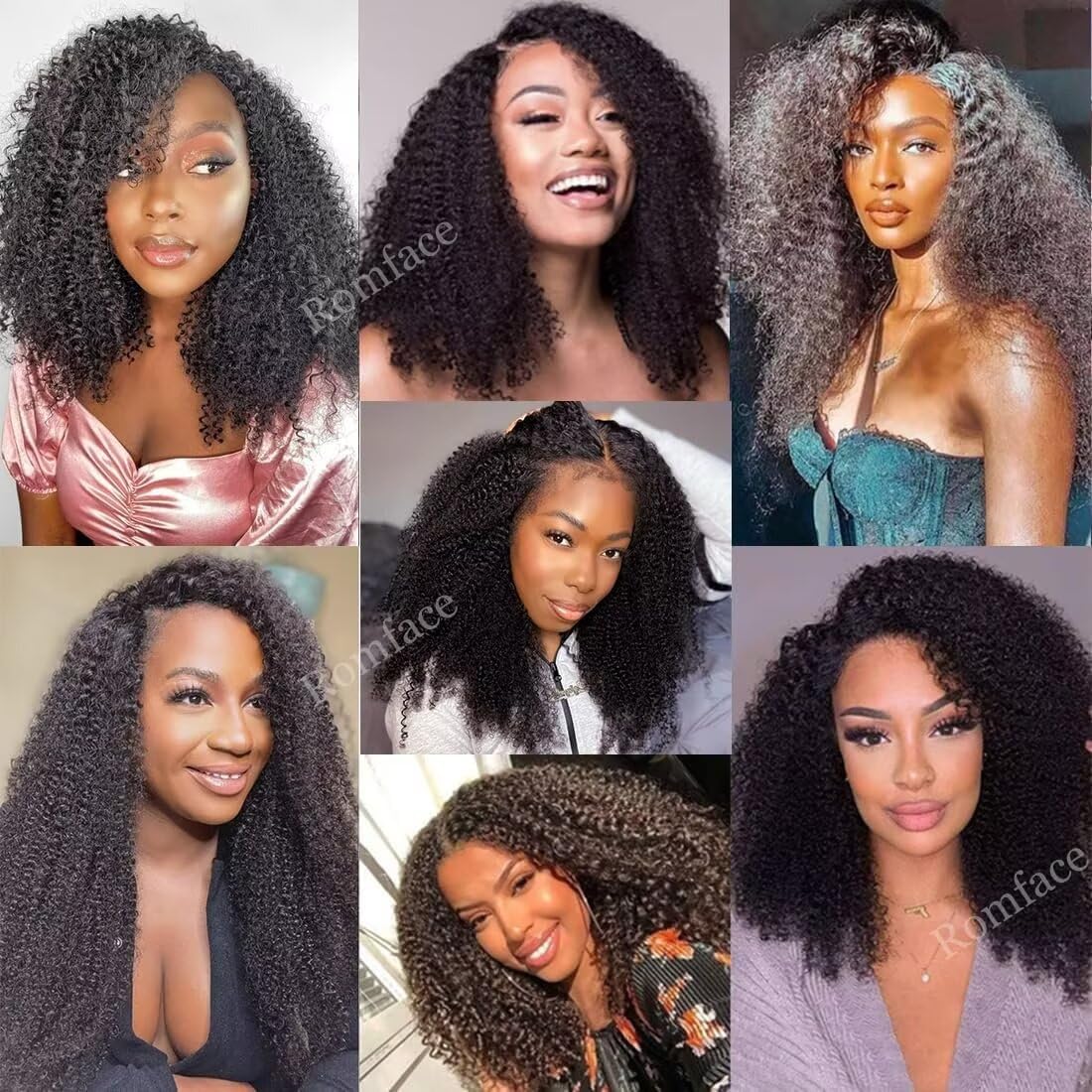 Romface V Part Human Hair Wig for Women 180% Density Brazilian Remy Curly Human Hair No Leave Out Upgrade U part Wigs Afro Kinky Curly V Part Wigs No Sew In No Glue Natural Color 16 inch