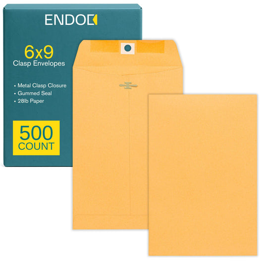 6x9 Clasp Envelopes – 500 Pack Brown Kraft Catalog Envelopes with Clasp Closure & Gummed Seal – 28lb Heavyweight Paper Mailing Manila Envelopes for Home, Office, Business, Legal, or School