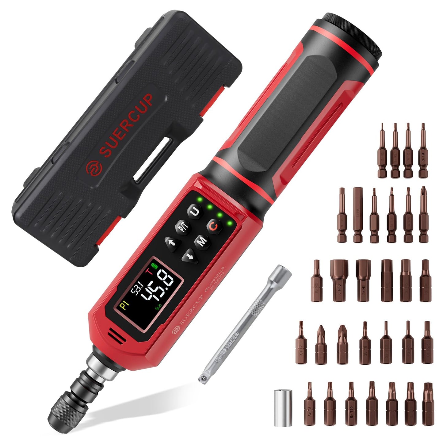 SUERCUP Digital Torque Screwdriver 0.8-53.1in-lbs/0.09-6Nm, Inch Pound Screwdriver Torque Wrench Set with LED Alarm,Buzzer,Vibration,9 Preset Mode and Data Storage,Used for Bike,Guns,Scope Mounting