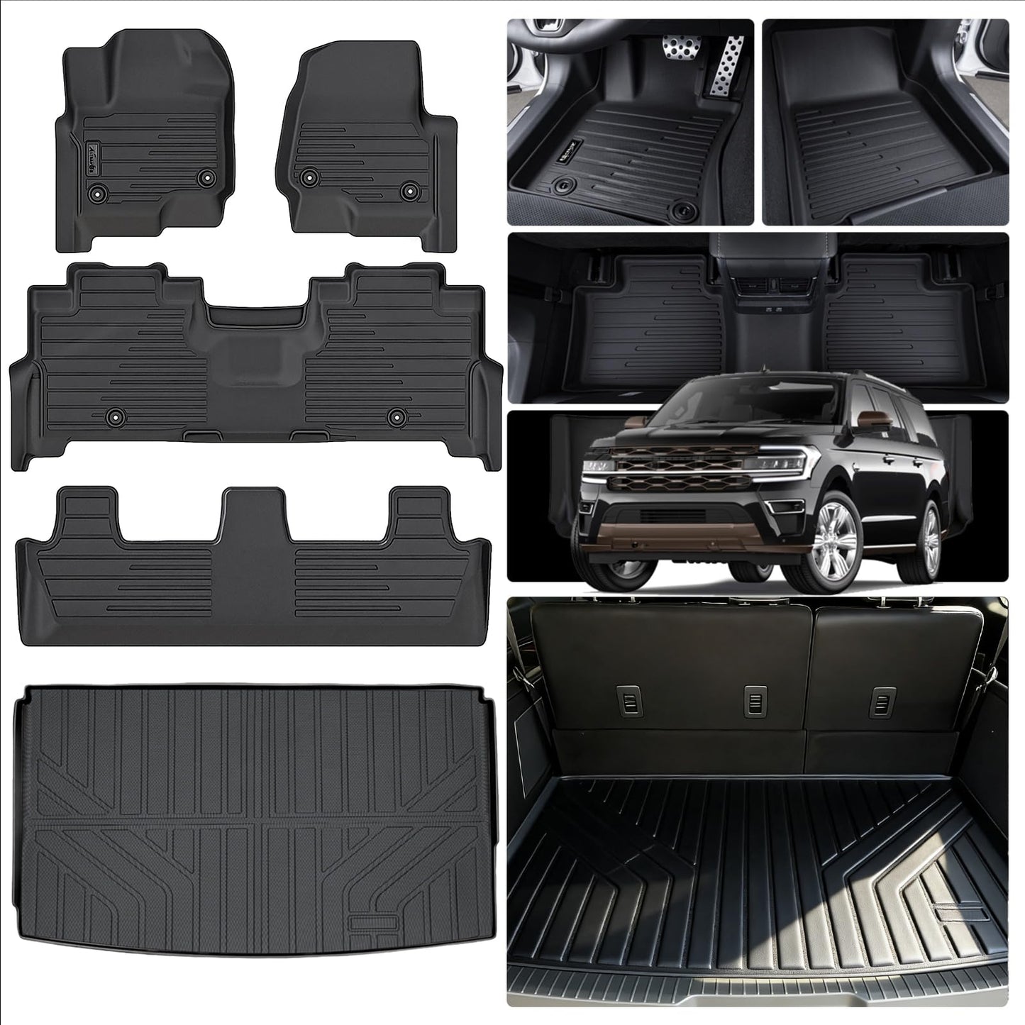 AltraVos Floor Mats for Ford Expedition MAX 2018-2023 2024 (Only Fit Max 8 Seats), TPE All Weather Floor Liner Cargo Liner for Ford Expedition MAX Accessories