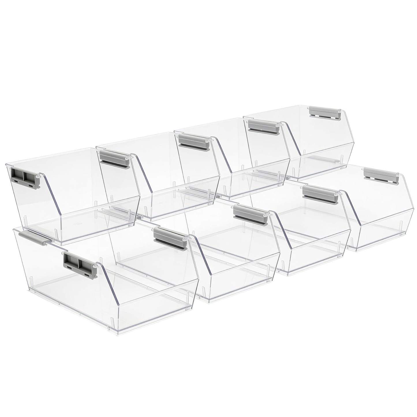 HOMESTEAD Set of 8 Stackable Storage Bins, 4 Large + 4 Small Clear Plastic Organizer Bins, Open Front Design for Kitchen Pantry, Fridge, Cabinet, Bathroom Organization and Bulk Snack Storage