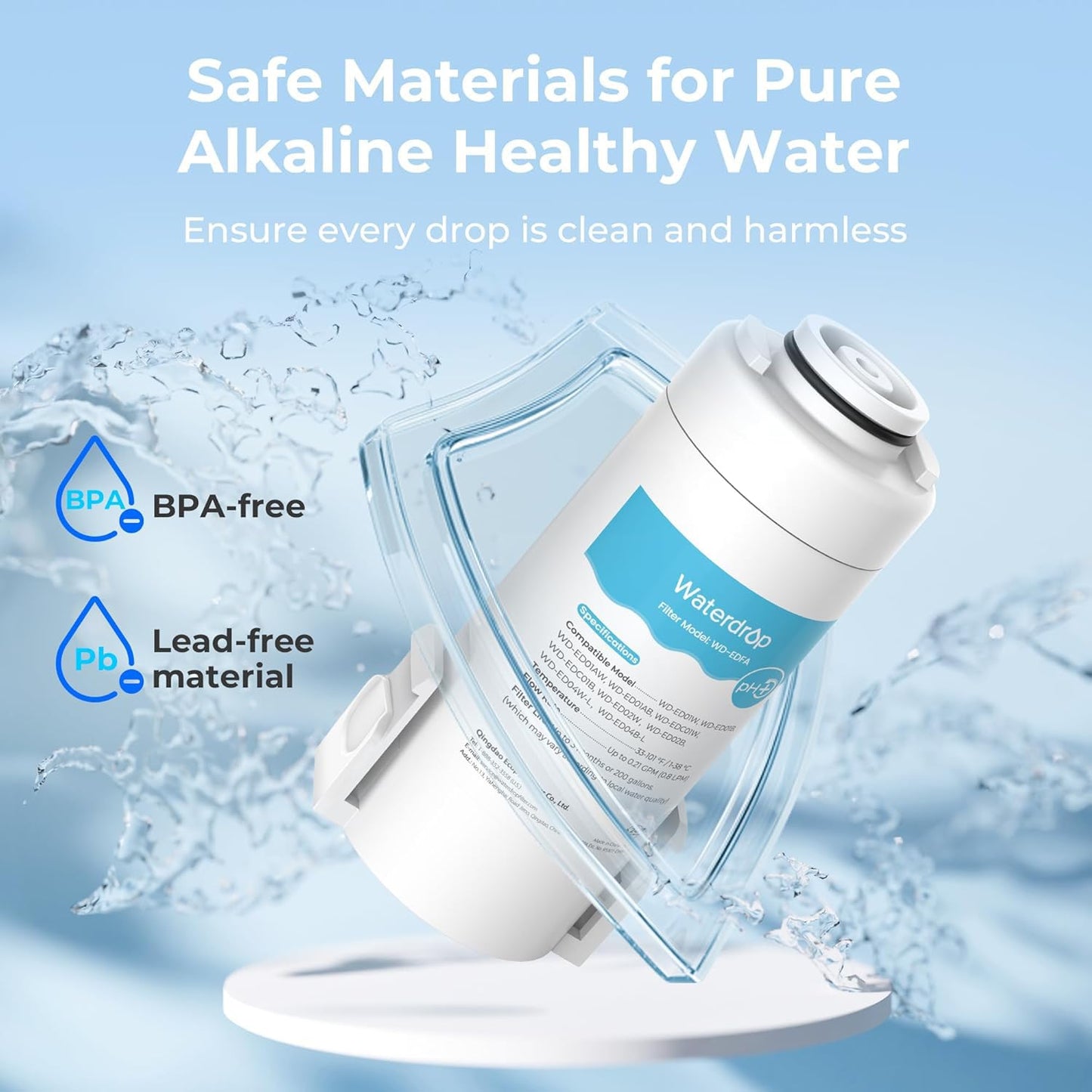 Waterdrop WD-EDFA Alkaline Filters Replacement for Waterdrop Electric Pitcher 𝐖𝐃-𝐄𝐃𝟎𝟏/𝐄𝐃𝟎𝟐/𝐄𝐃𝟎𝟒/𝐄𝐃𝟎𝟏𝐀/𝐄𝐃𝐂𝟎𝟏, NSF/ANSI 42&372, Improve PH, 3 Months or 200 Gallons, 3 Filters