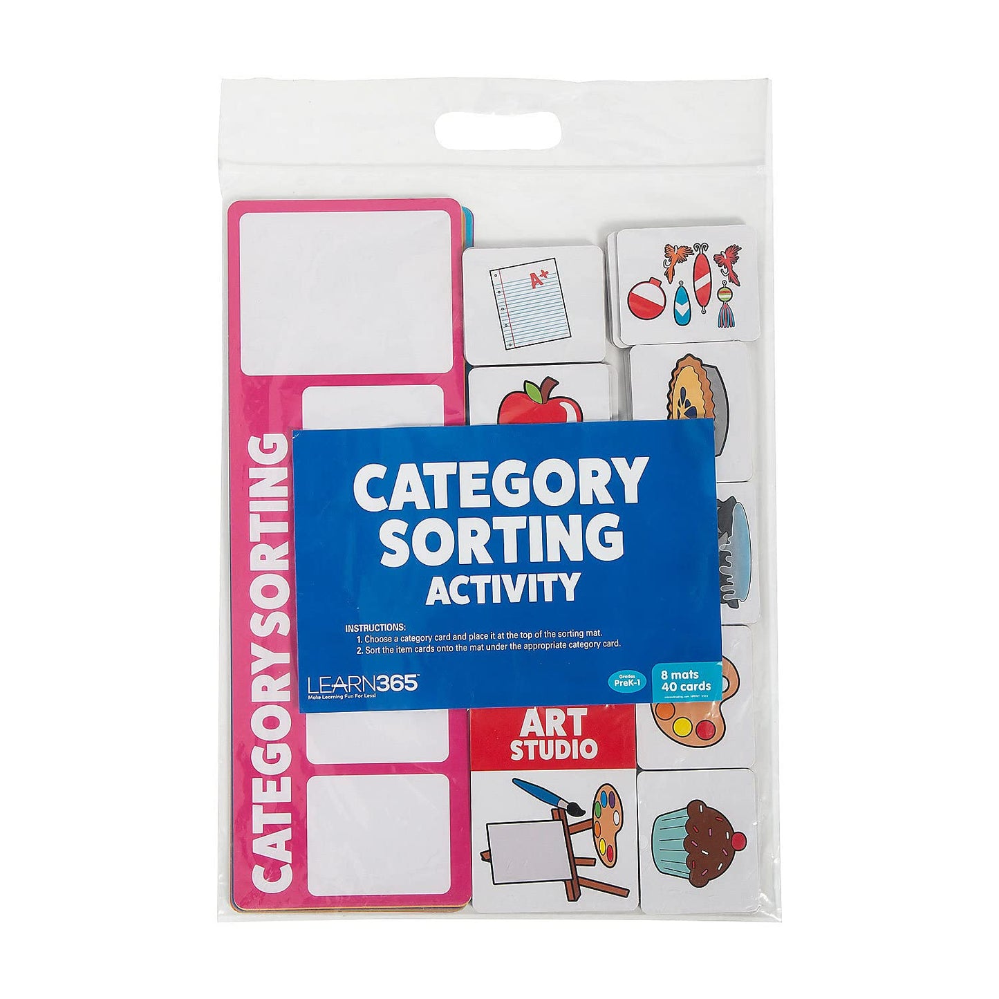 Category Sorting Picture Card Cardstock Activity with Storage Bag - 48 Piece Set - Teaching and Learning Activities for Home and School