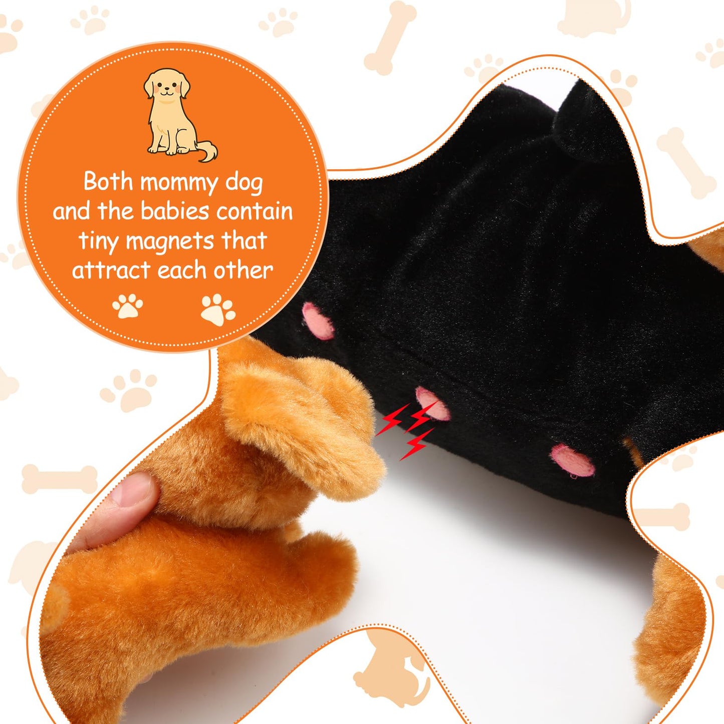 Honoson Nurturing Dog Stuffed Animal Set with 4 Baby Puppies, Soft Cute Dog Themed Plush Toys for Kids, Girls, Boys Birthday, Valentine Gifts