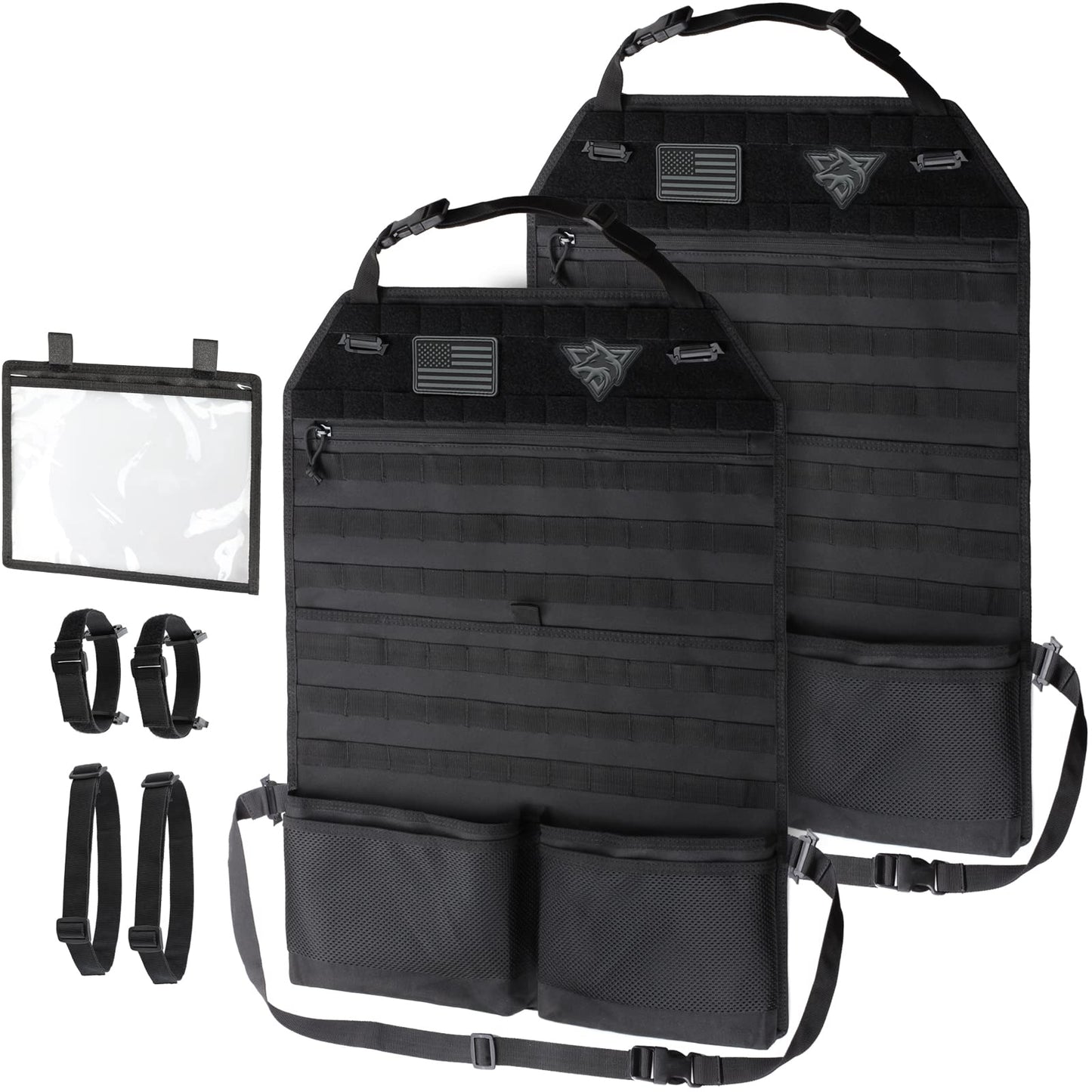 WYNEX Car Seat Organizer, Molle Backseat Cover Organizer Protector with Sling Rack, Visual Pocket and Patch, Universal Vehicle Fits for F150, Jeeps, Pickups & Trucks for Road Trips (2-Packs)