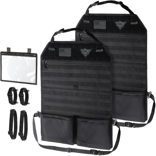 WYNEX Car Seat Organizer, Molle Backseat Cover Organizer Protector with Sling Rack, Visual Pocket and Patch, Universal Vehicle Fits for F150, Jeeps, Pickups & Trucks for Road Trips (2-Packs)