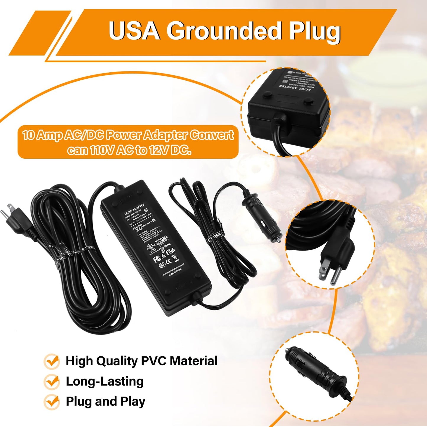 12V Power Supply Converter Adapter Plug for GMG Green Mountain Grill Jim Bowie, Daniel Boone, Davy Crockett Prime/Prime Plus Grill, P-1001 P-1266 Power Cord Replacement Part for Ledge Peak Trek