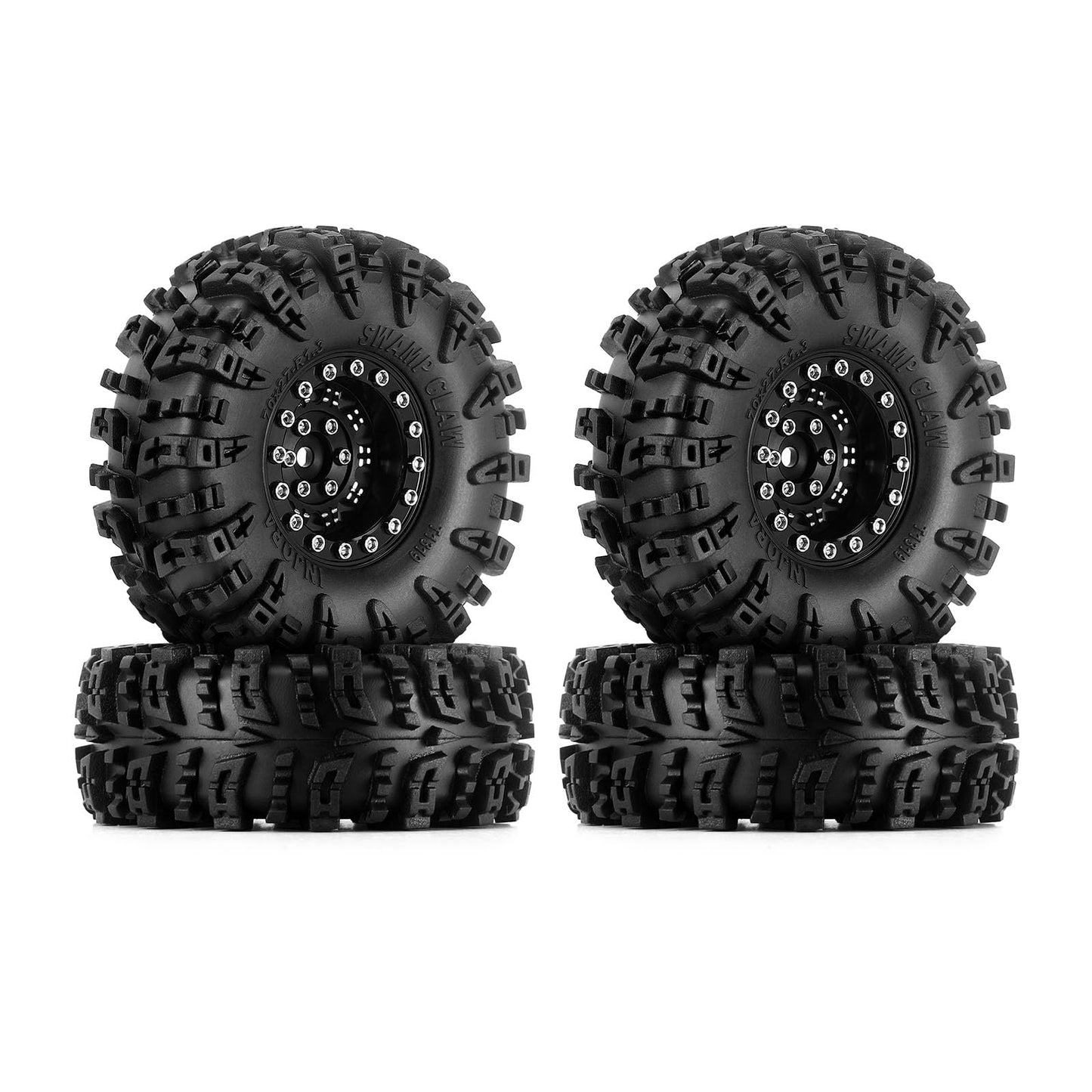 INJORA 1.3" Wheel Tires Set - S5 Swamp Claw Mud Terrain Tires and Aluminum Wheel for 1/18 1/24 SCX24 TRX4M Upgrade RC Crawler Car