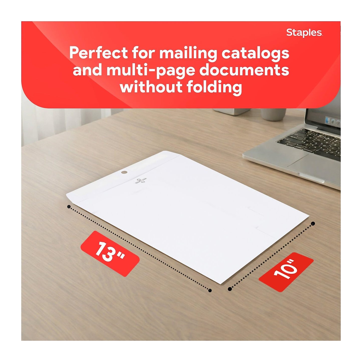 Staples 10 x 13 White Wove Clasp & Gummed Catalog Envelopes, Metal Clasp Closure, Durable Large Mailing Envelopes, 100/Box