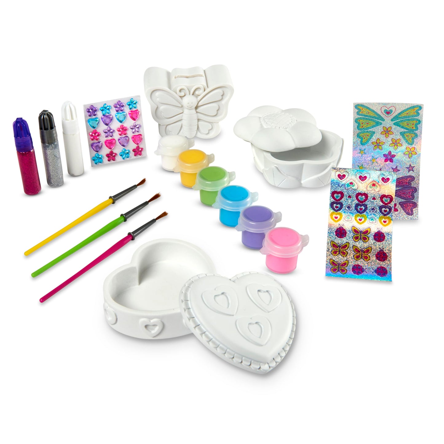 Melissa & Doug Created by Me! Favorite Things Craft Kit Set: Paint-Your-Own Flower and Heart Treasure Boxes and Butterfly Bank for Kids